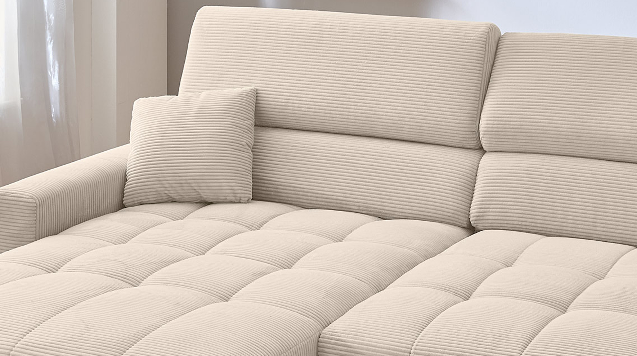 Ecksofa Cord beige ausziehbar - Sitztiefenverstellung 256 cm - OT links - SIMPLE 