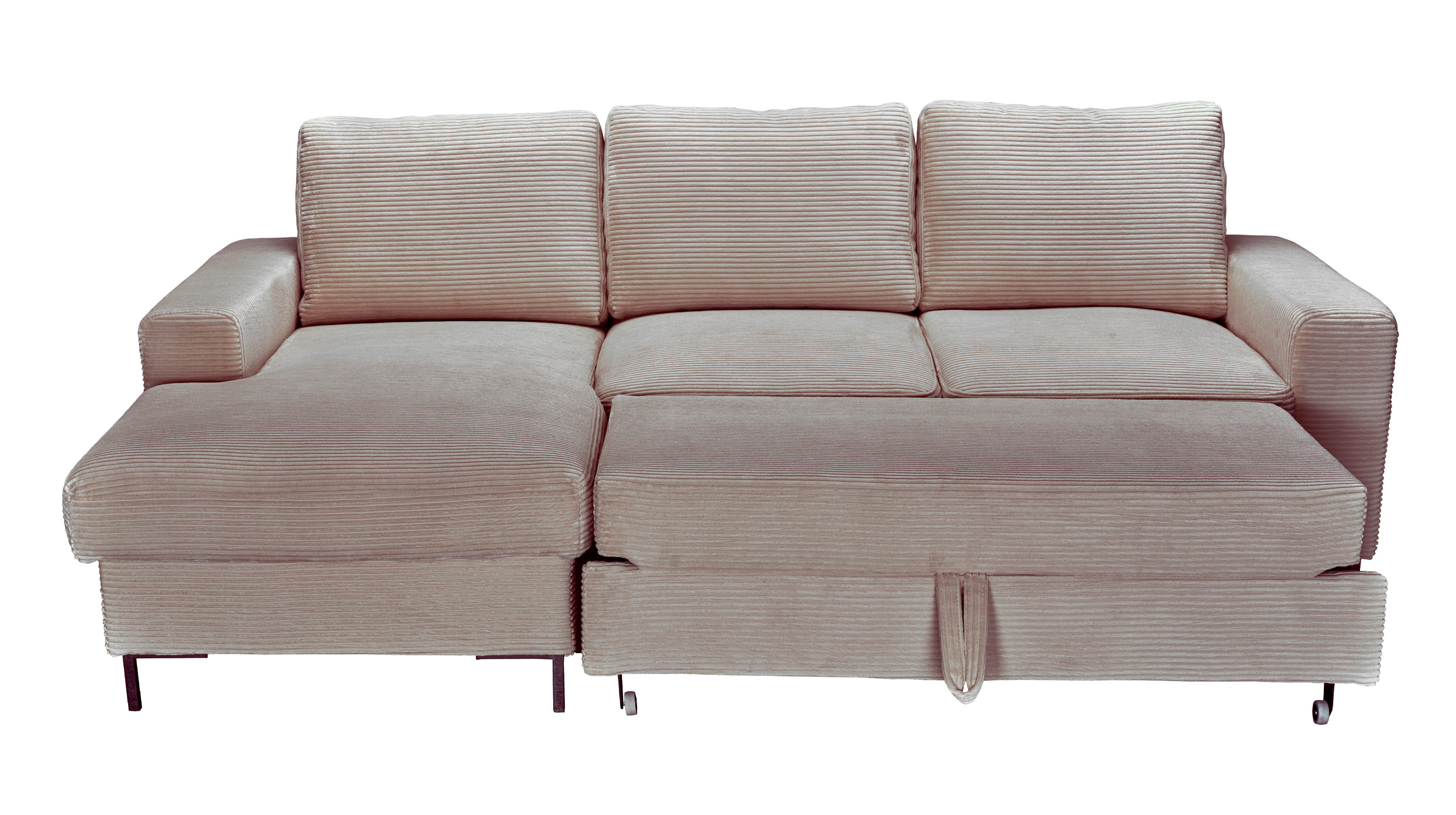 Ecksofa Cord creme mit Schlaffunktion 240 x 150 cm Bettkasten - LORENO