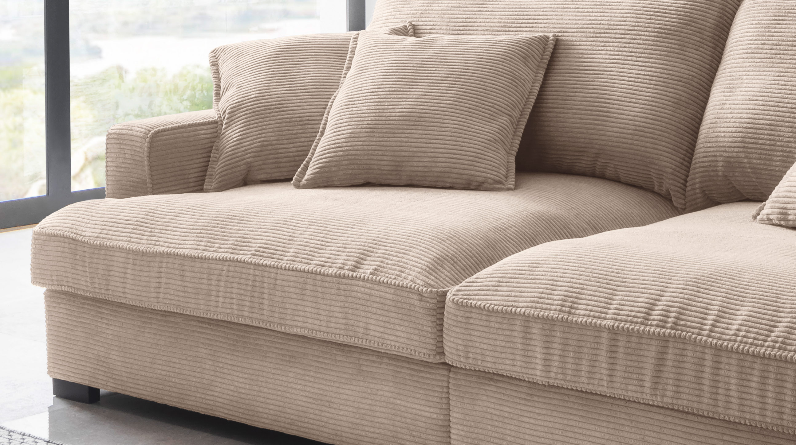 Big Sofa Cord beige - 242 cm - Nosagunterfederung - TRIBECCA 