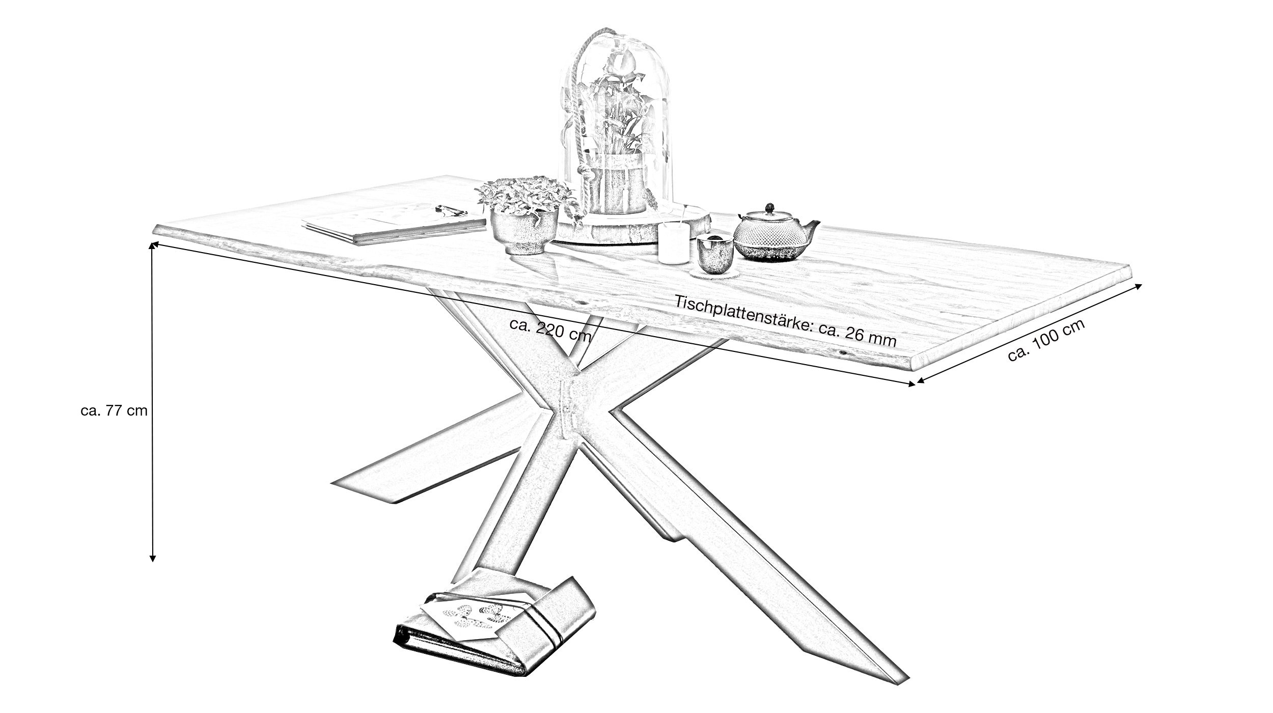 Esstisch Baumkantentisch 220 cm Akazie massiv lackiert - TIMY