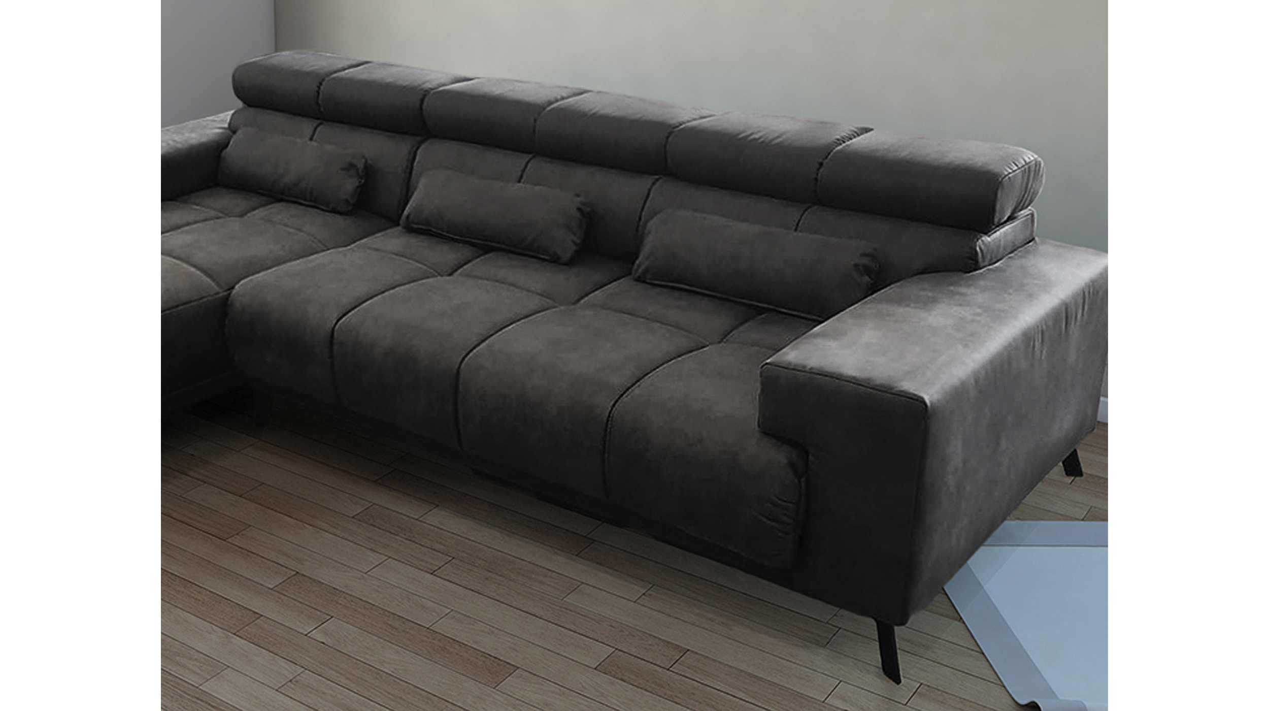 Ecksofa grau-braun 285 x 200 cm - Sitztiefenverstellung - SPEED