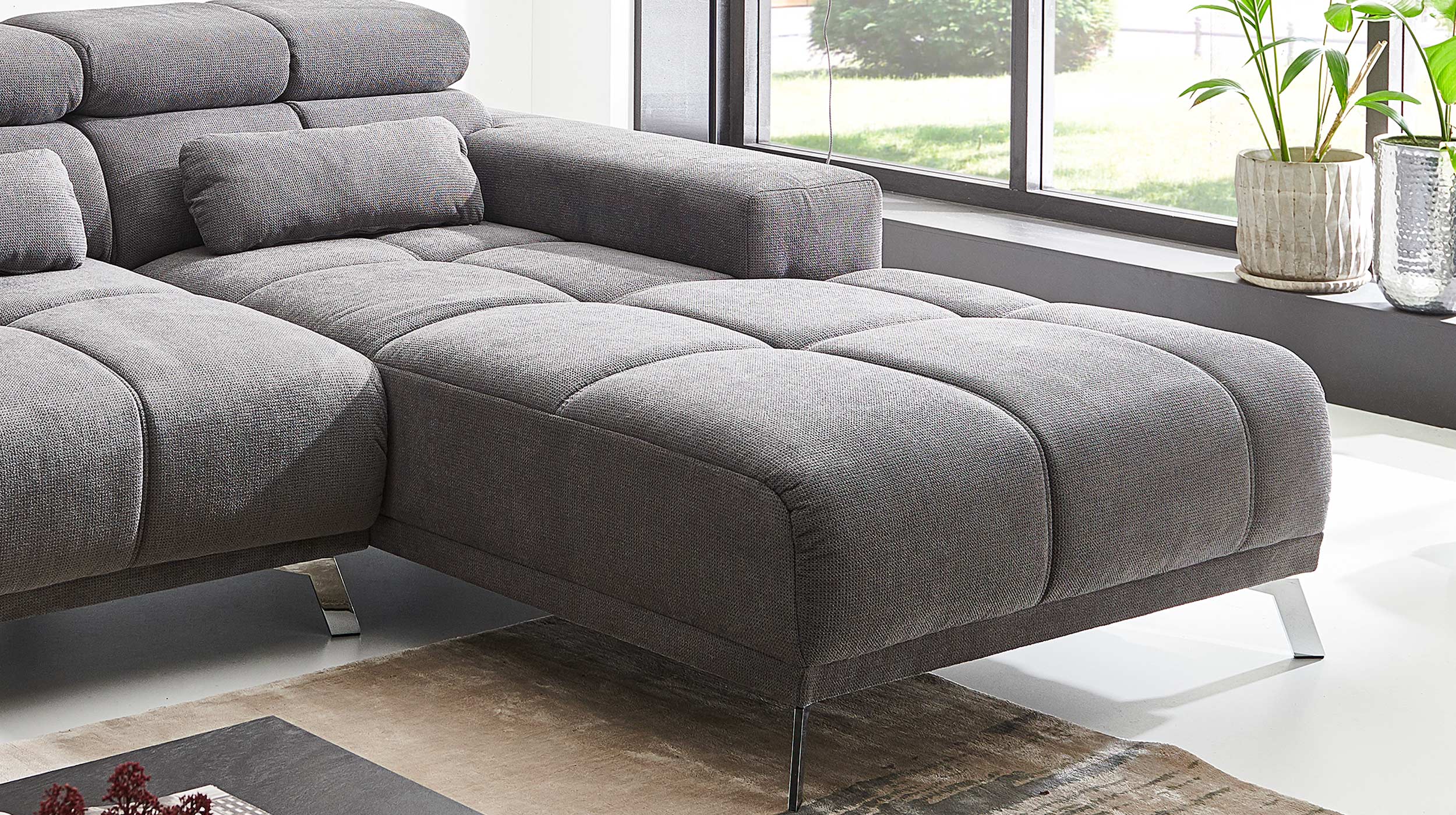 Ecksofa grau ausziehbar - Sitztiefenverstellung 285 cm - SPEED