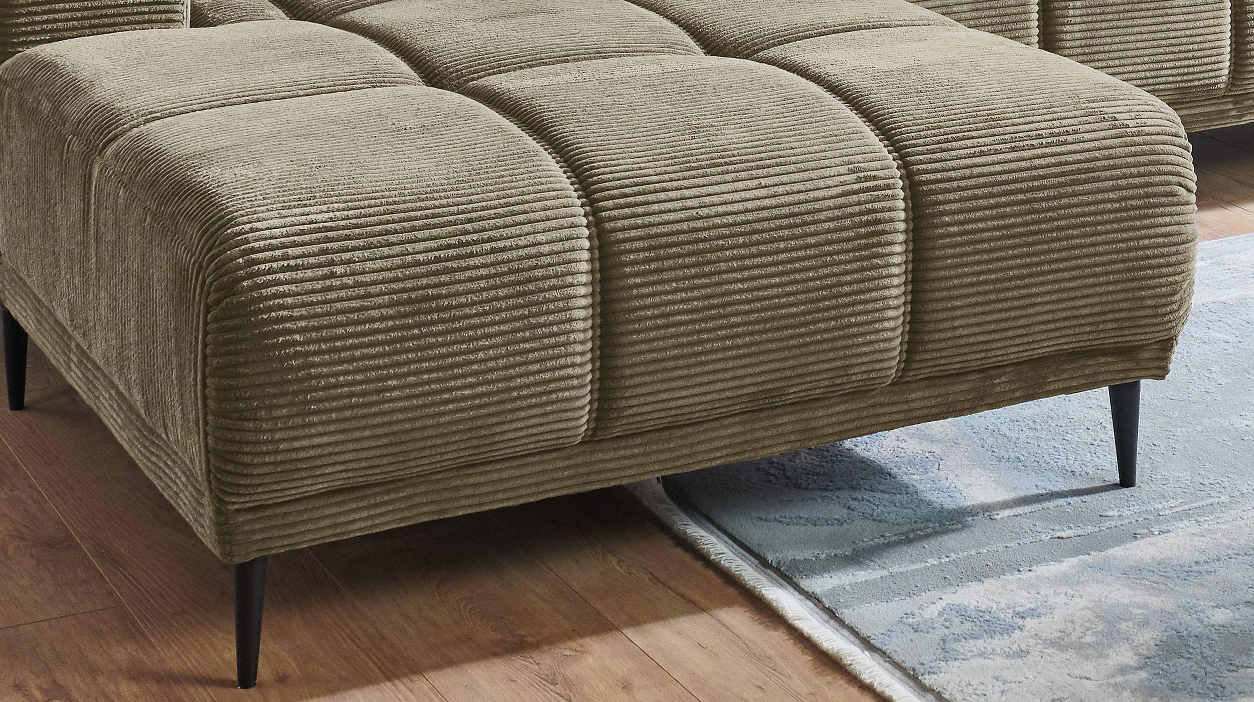 Ecksofa Cord grün ausziehbar - Sitztiefenverstellung 286 cm - OT links - MARISOL