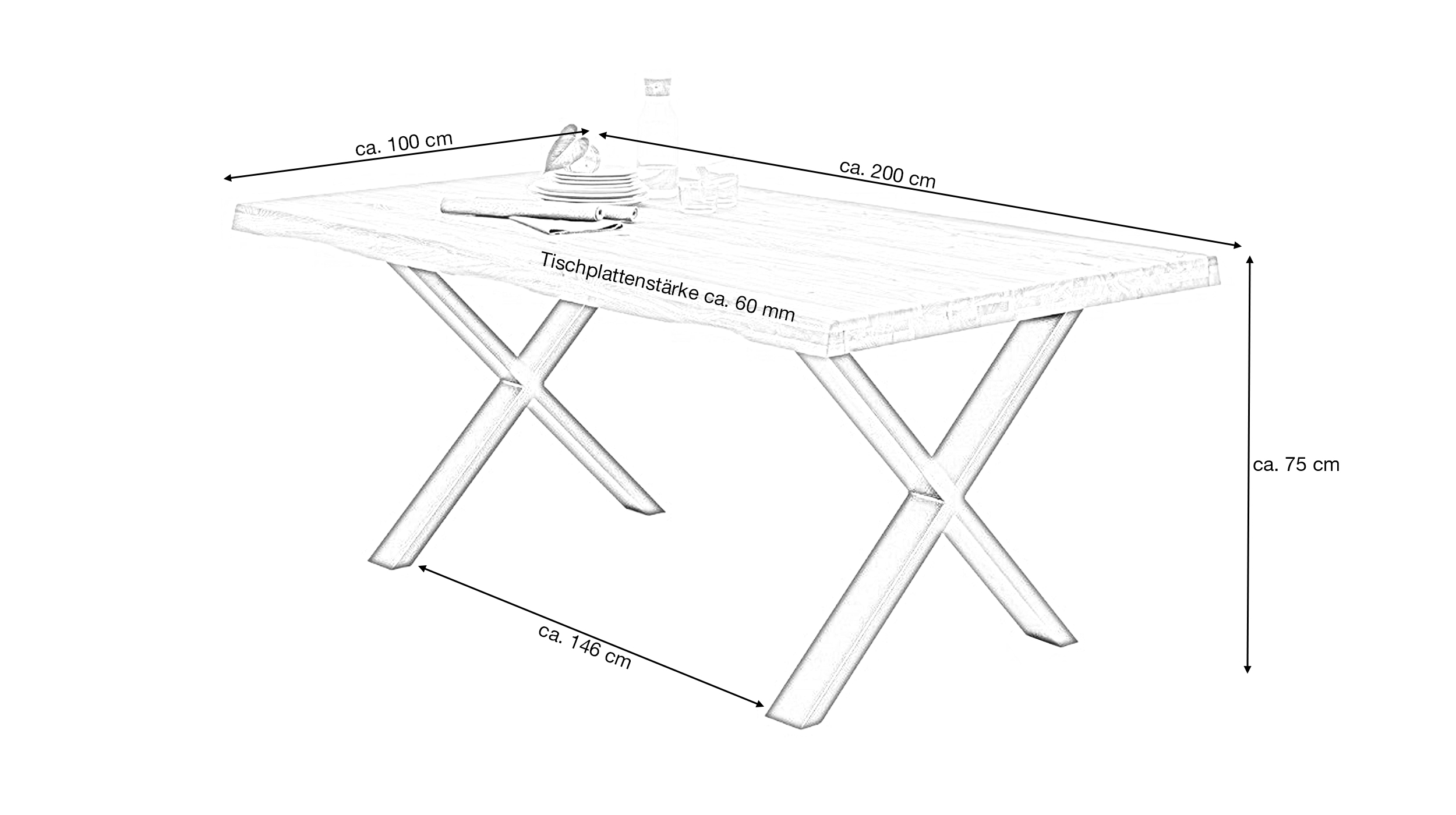 Esstisch Baumkantenoptik 200 cm massiv Eiche - TELMA