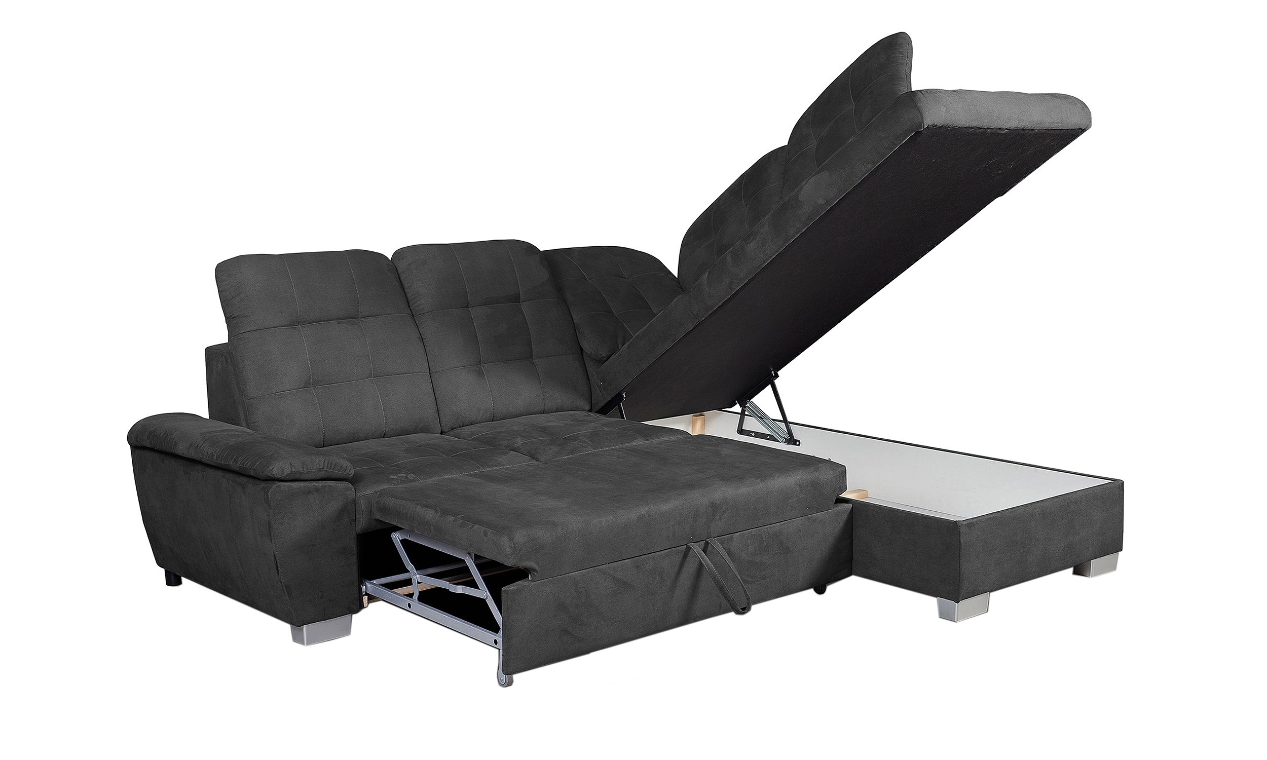 Ecksofa mit Schlaffunktion grau 262 x 215 cm Bettkasten - LOTTA