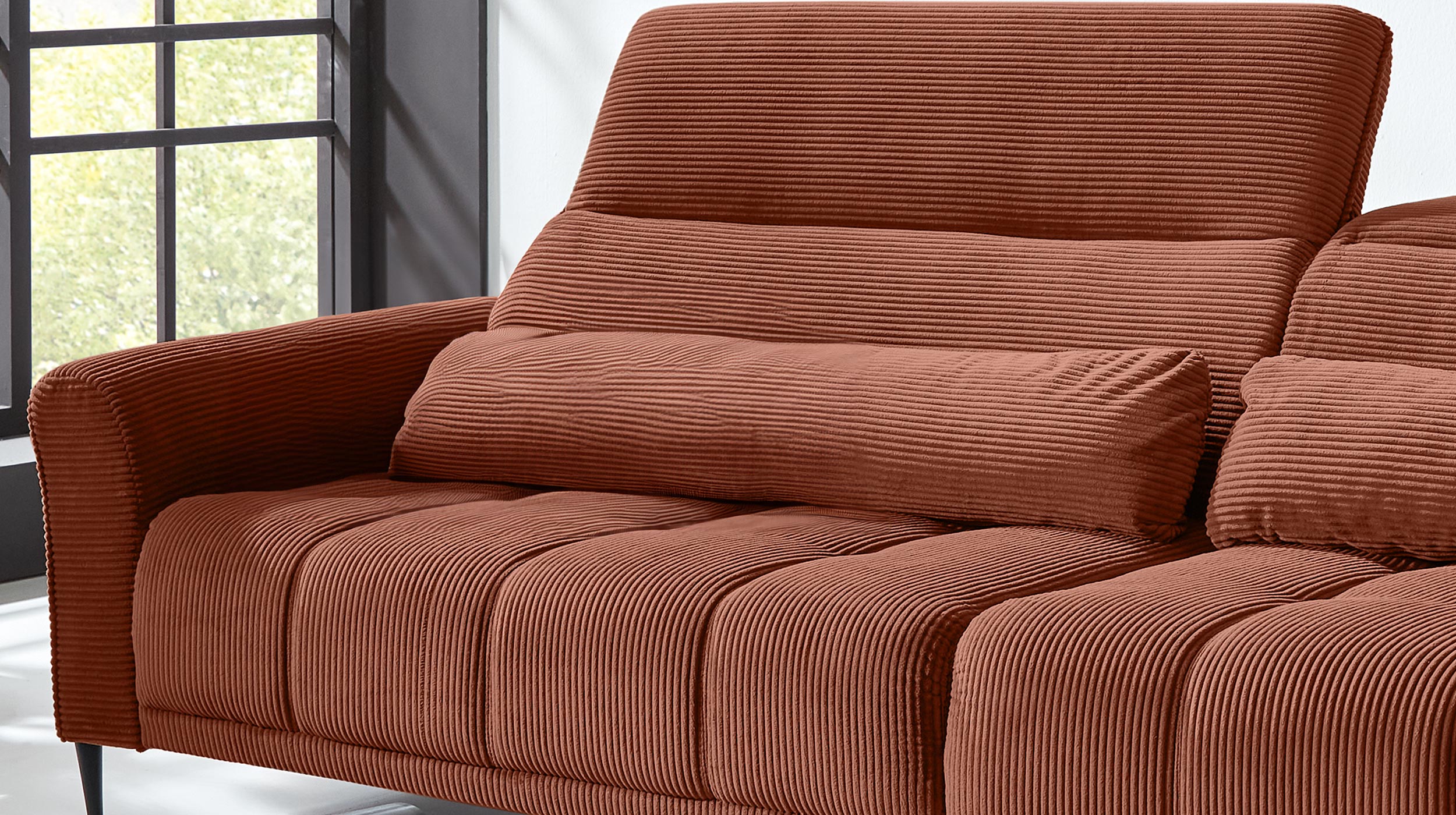 Big Sofa Cord rost ausziehbar - Sitztiefenverstellung - 280 cm - LOGAN 