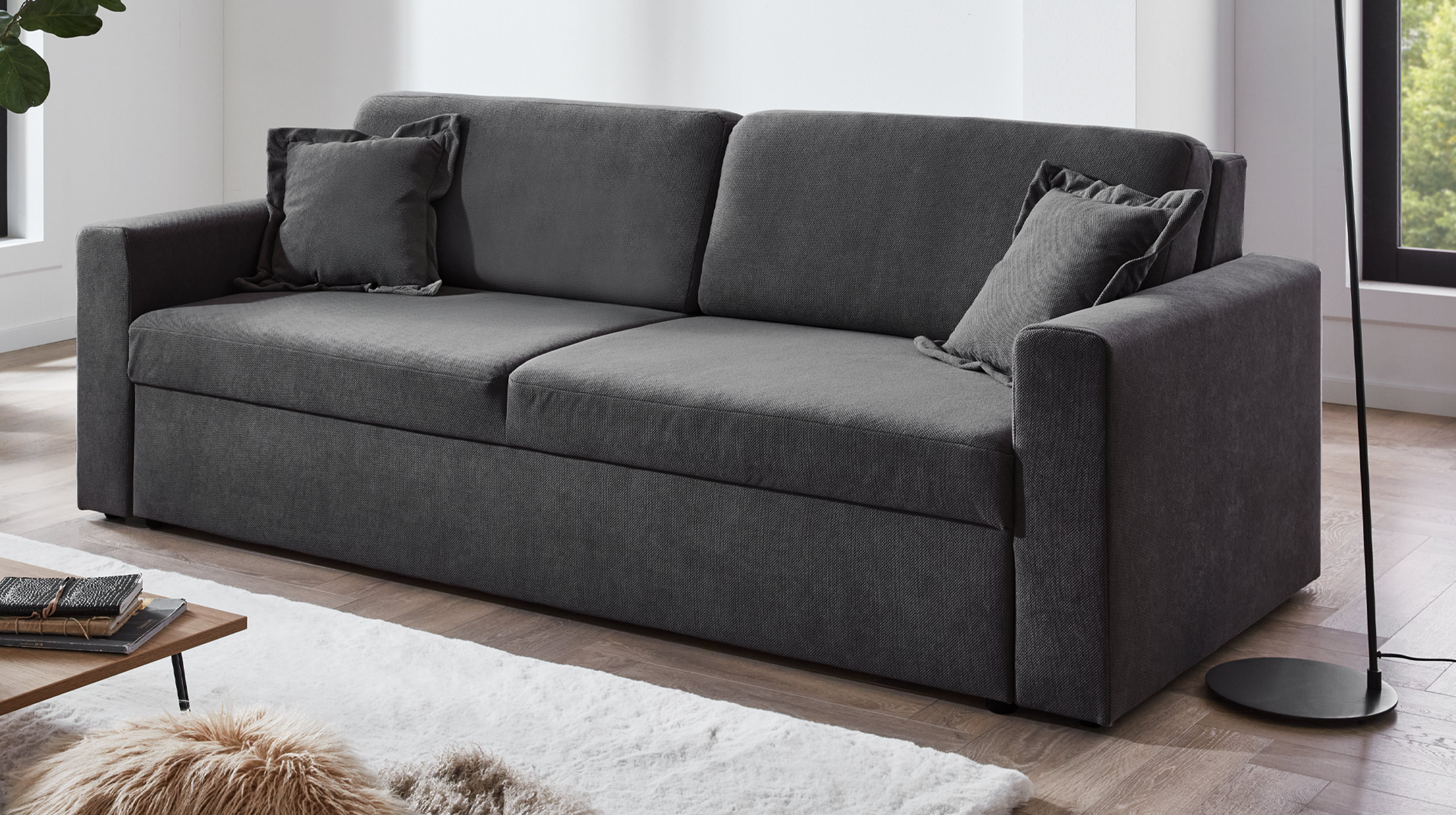 Schlafsofa grau ausziehbar 2-Sitzer 235 cm - BOXER