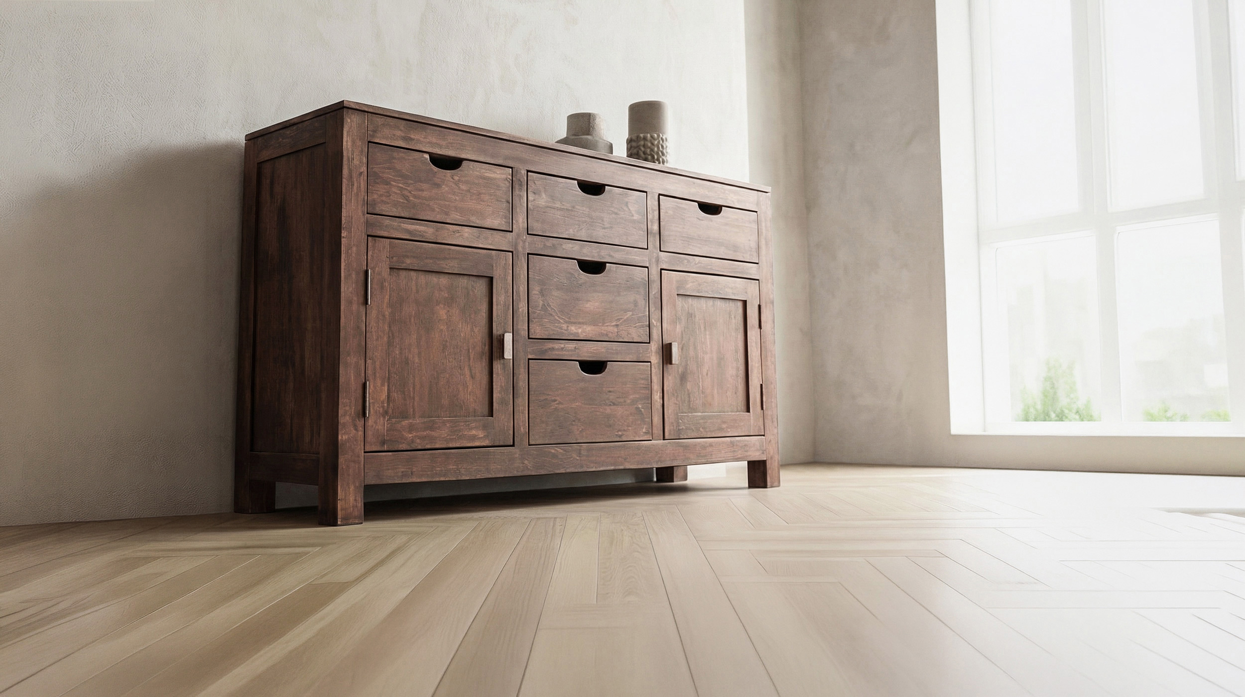 Sideboard 140 cm Mango massiv gebeizt montiert - MANGALA