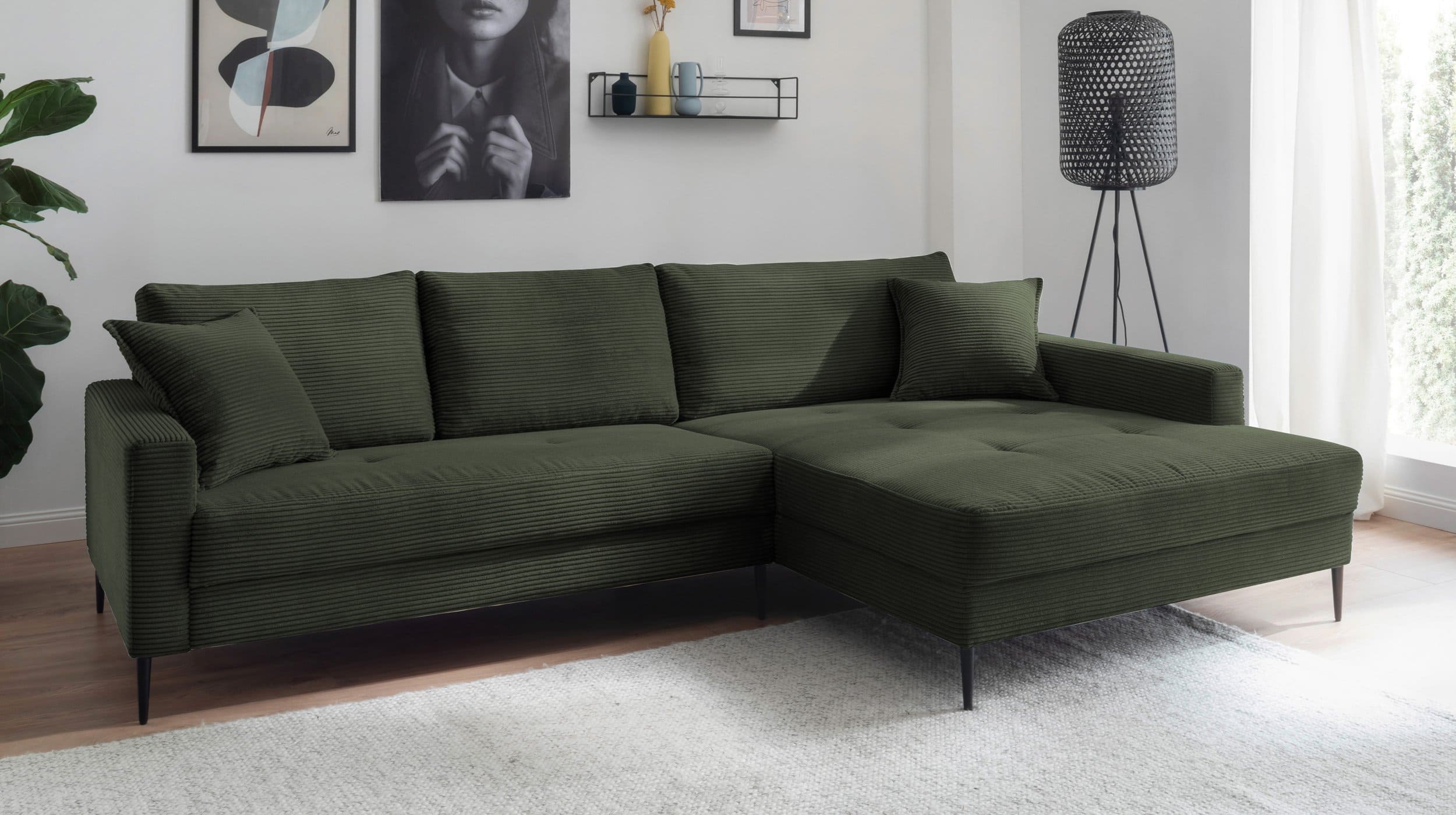 Ecksofa Cordbezug dunkelgrün 276 x 173 cm - SUMMER