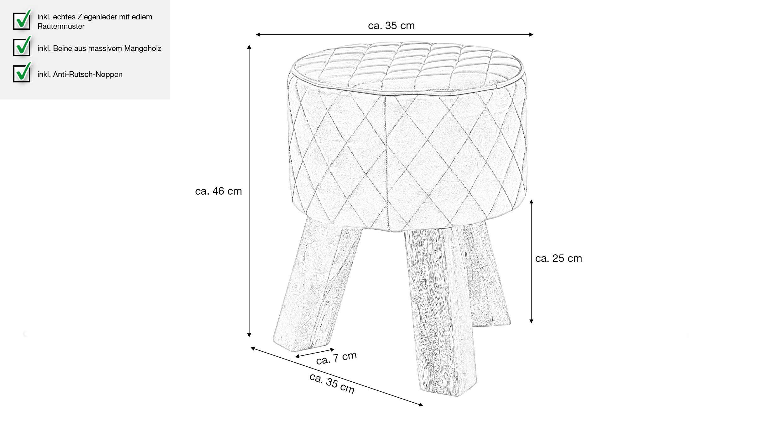 Sitz- & Fußhocker rund Echtleder braun - Mango massiv - RIST