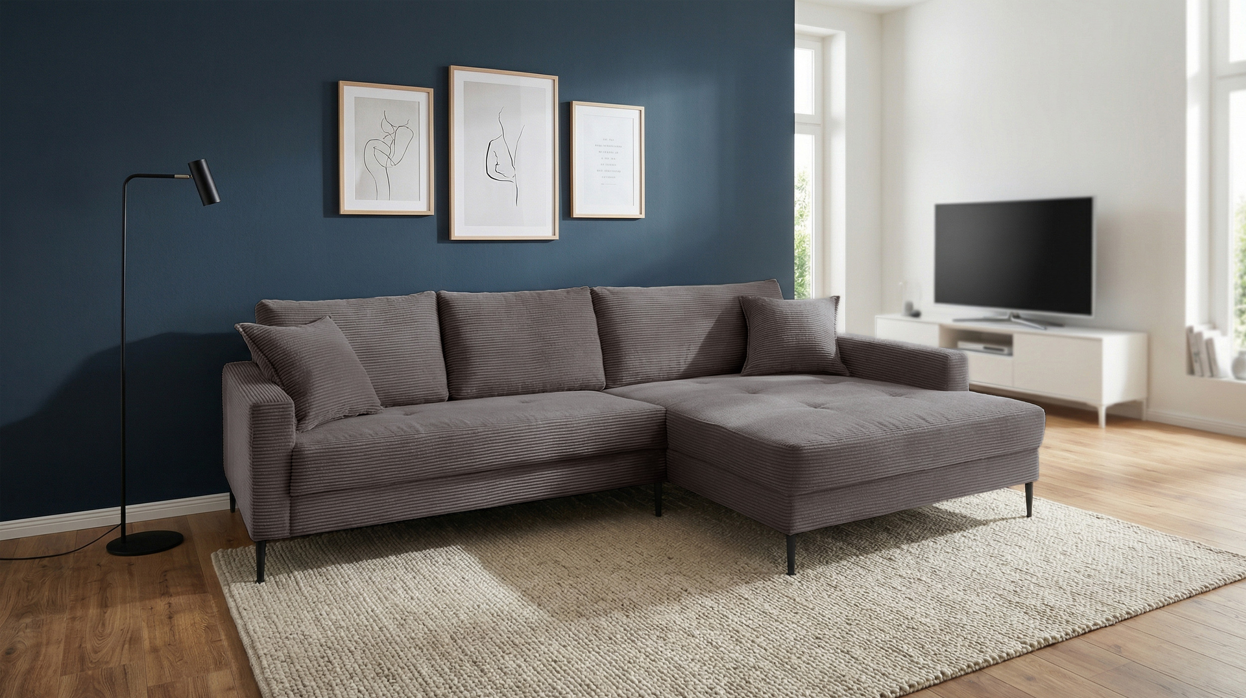 Ecksofa Cord grau 276 x 173 cm - OT rechts - SUMMER