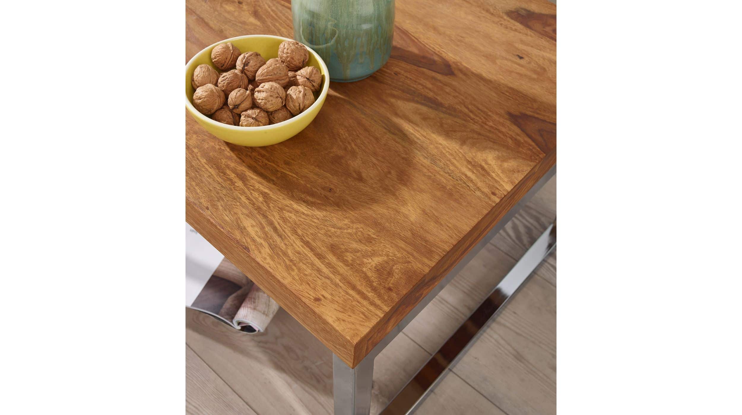 Beistelltisch Sheesham massiv 60 x 60 cm Metallgestell - GRETE