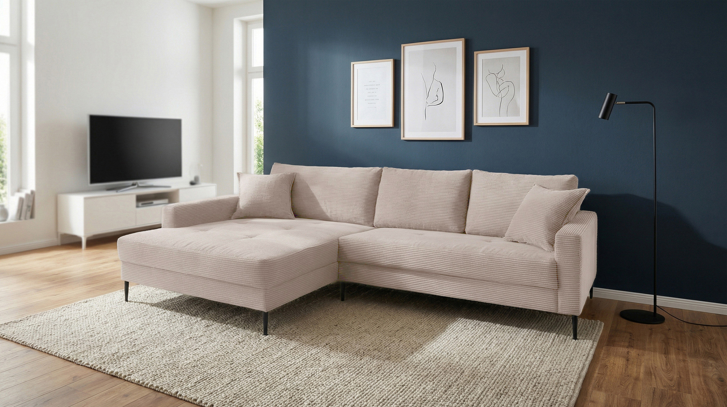 Ecksofa Cord beige 276 x 173 cm - OT links - SUMMER