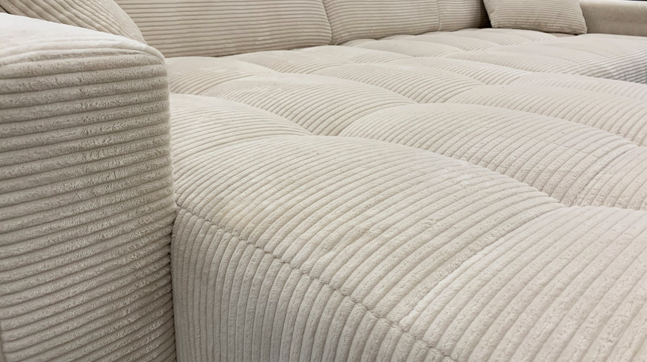 Ecksofa Cord beige ausziehbar - Sitztiefenverstellung 256 cm - OT links - SIMPLE 