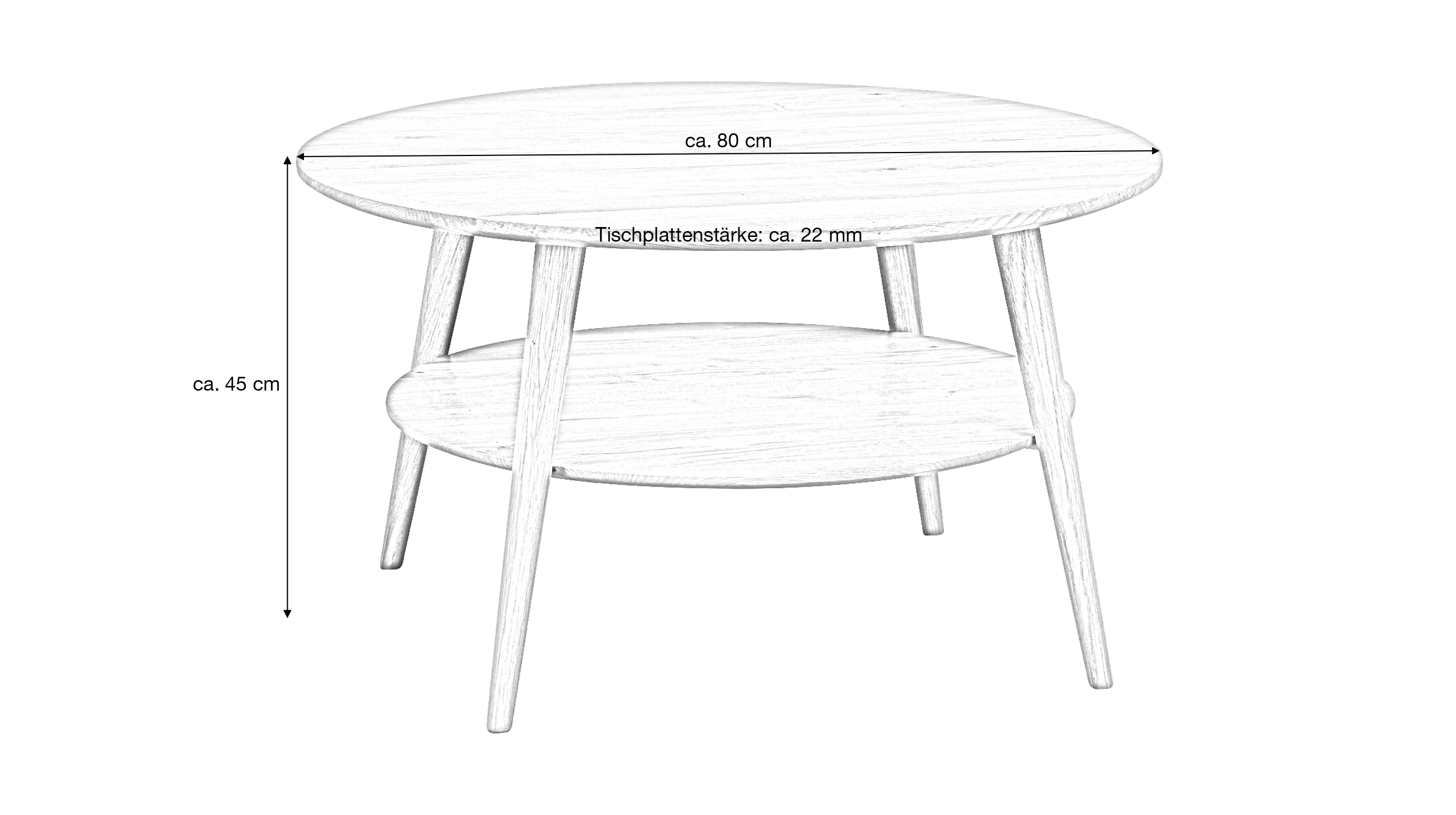 Couchtisch Wildeiche massiv geölt rund 80 x 80 cm - STELLA