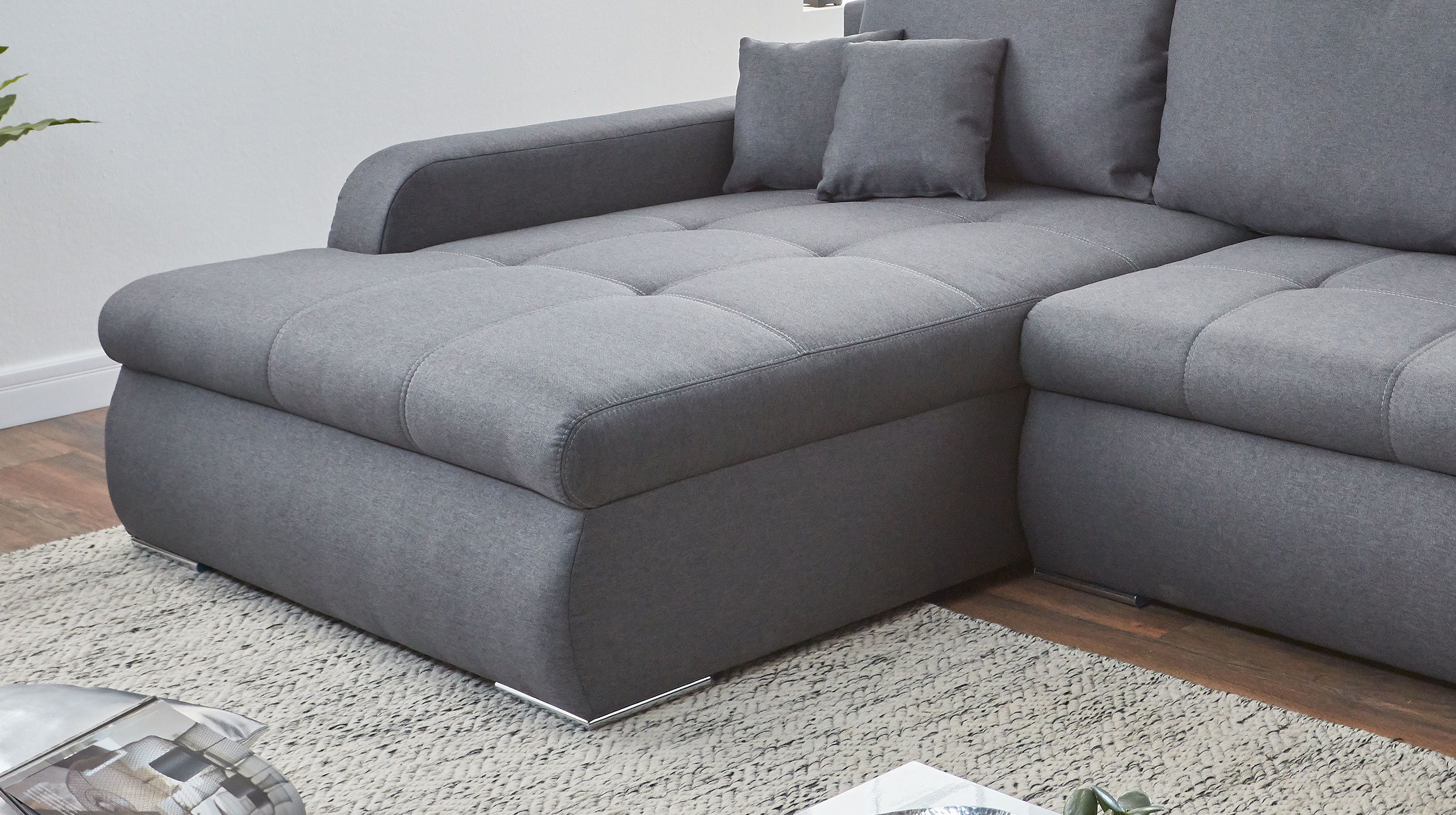 Ecksofa grau 280 x 175 cm Schlaffunktion - RACHEL