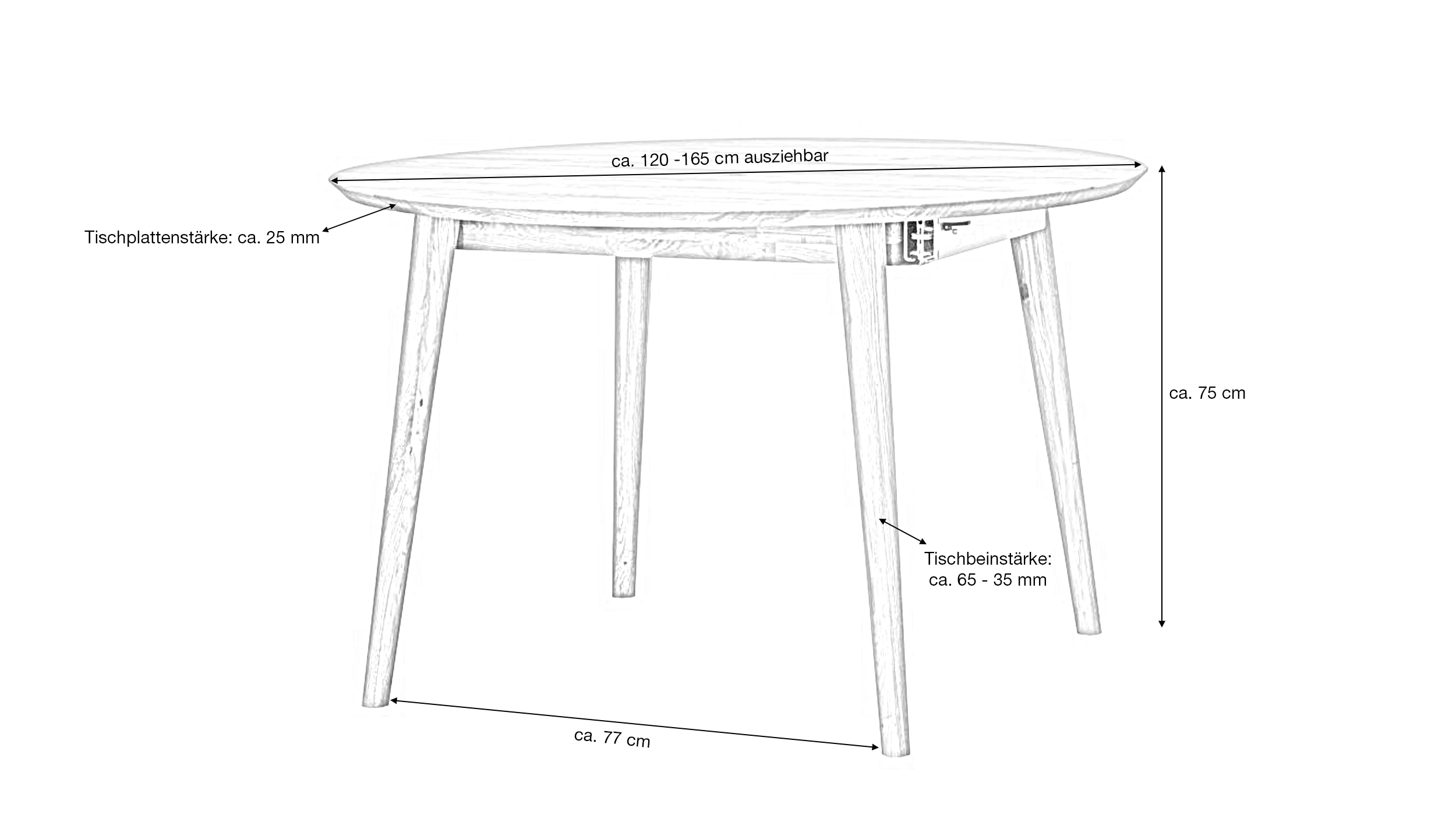 Esstisch rund Wildeiche massiv 120 cm ausziehbar - MATTI