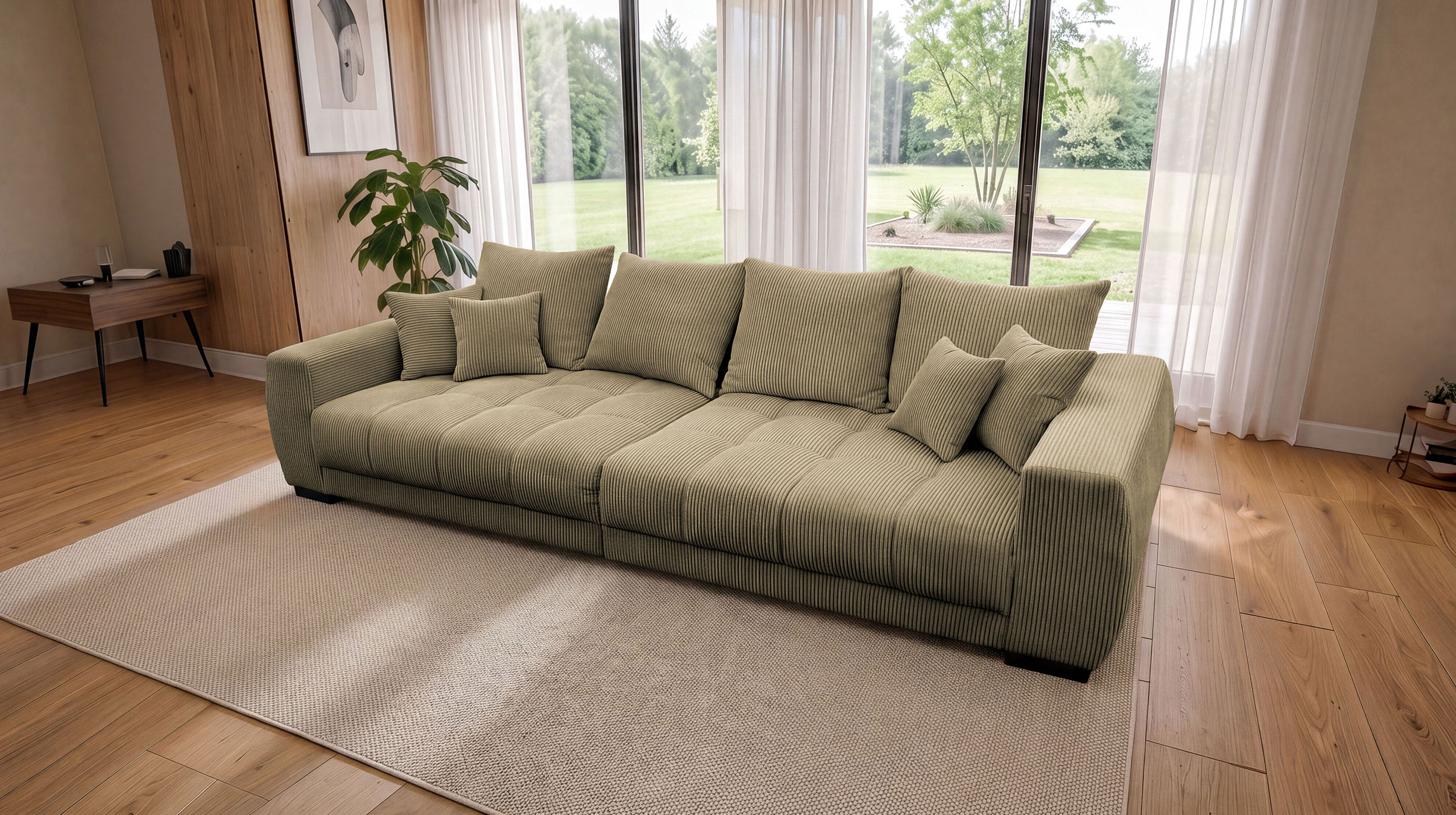 Big Sofa Cord grün mit Nosagunterfederung 300 cm - ARTEMIS
