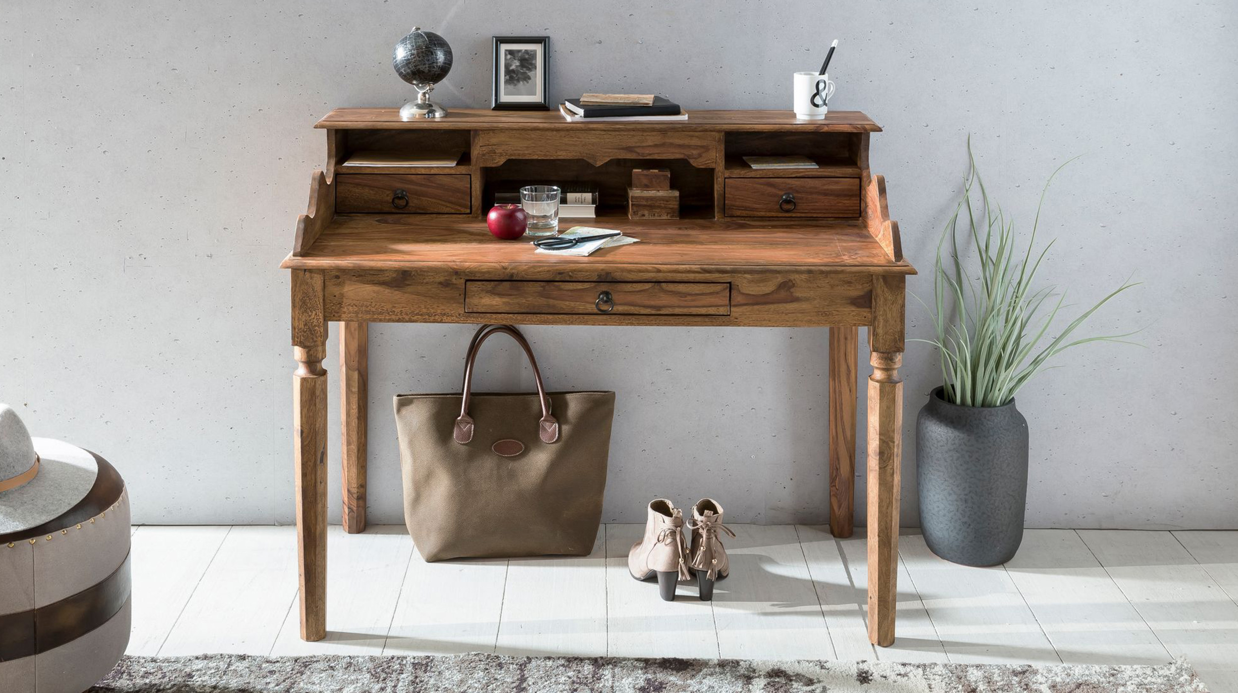 Schreibtisch Sheesham massiv gebeizt 115 x 60 cm - RAGNAR