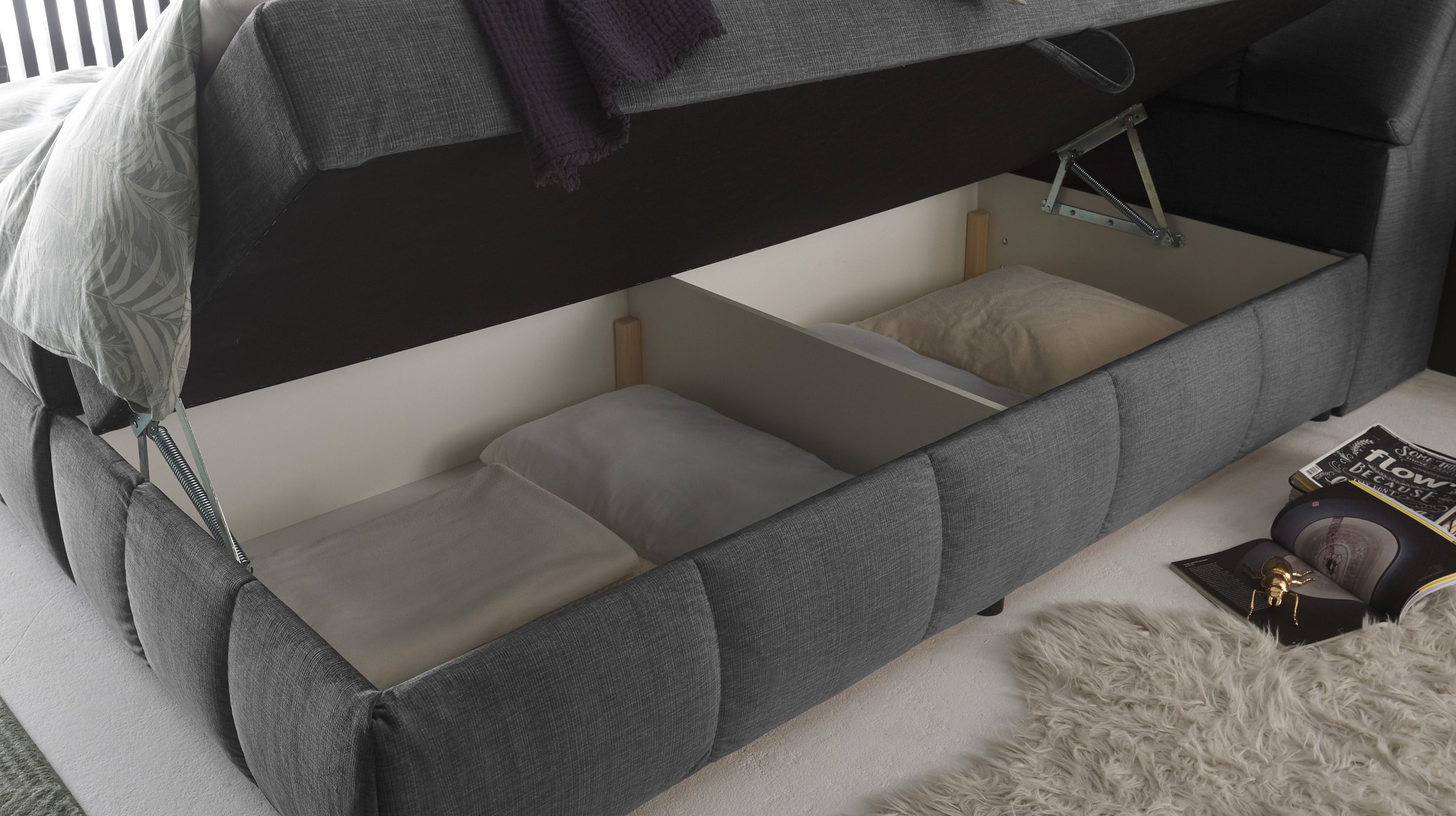 Boxbett 160 x 200 cm grau Stoffbezug Bettkasten - MADRID