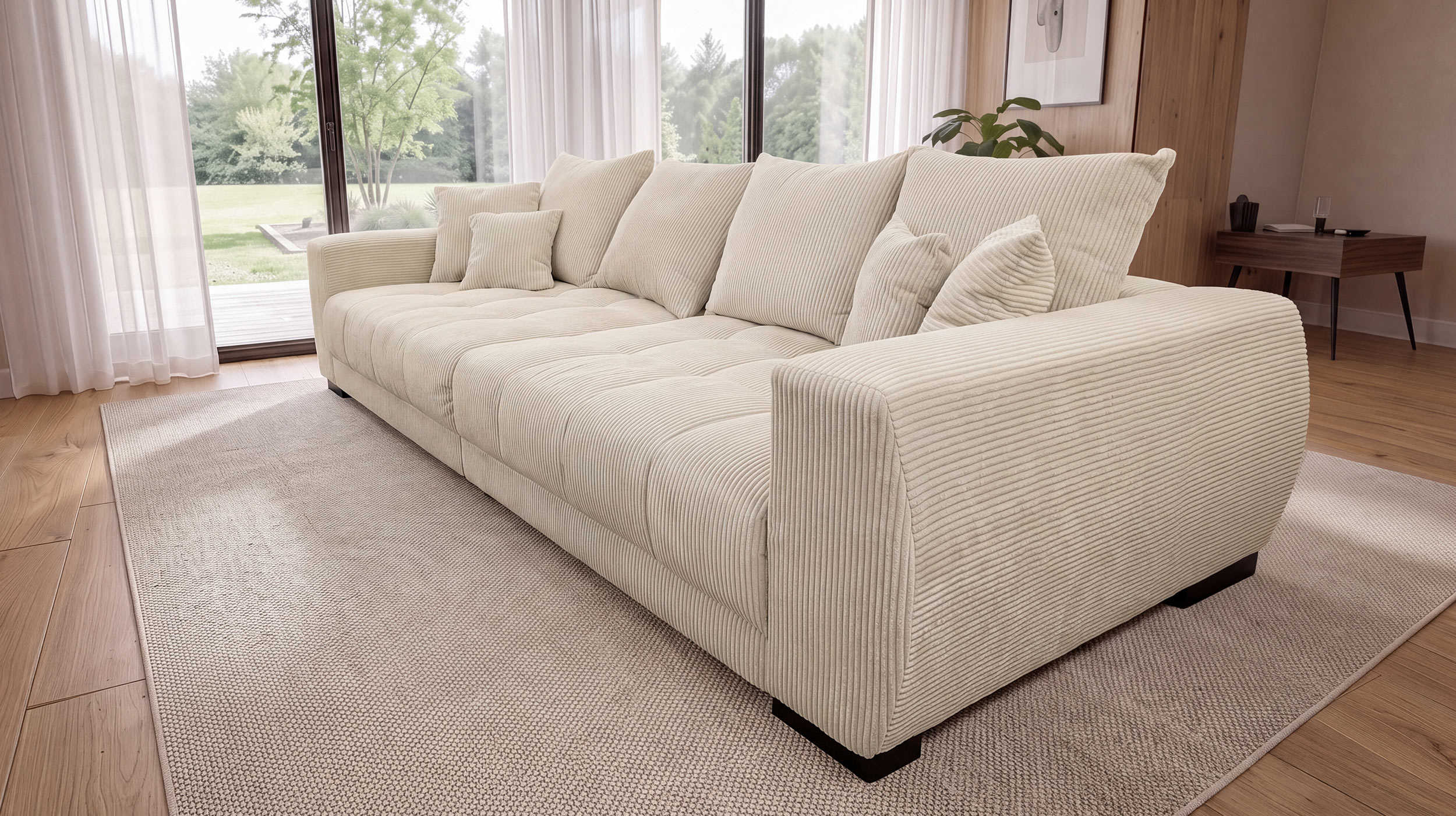 Big Sofa Cord beige mit Nosagunterfederung 300 cm - ARTEMIS