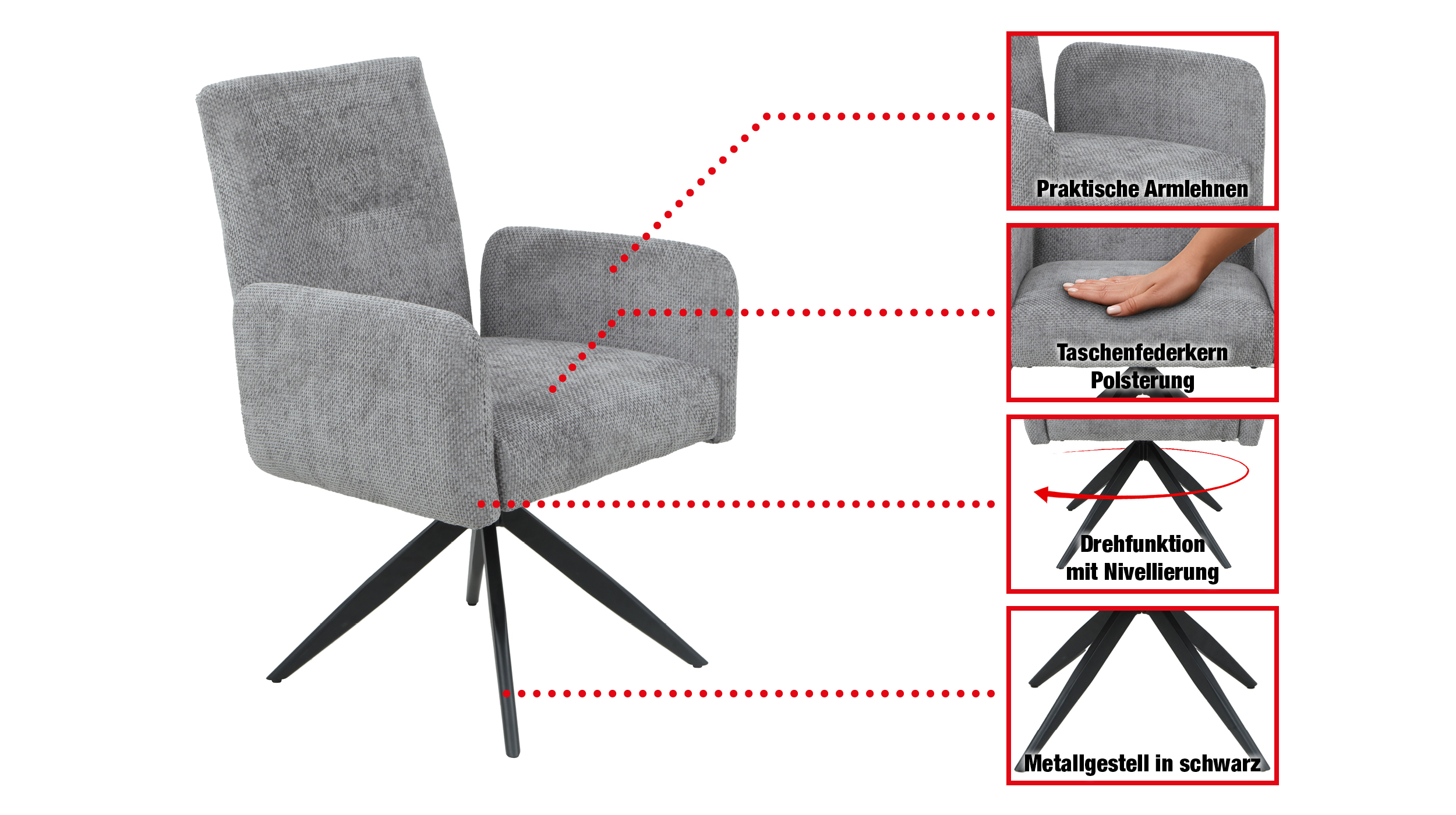 Armlehnstuhl dunkelgrau Drehstuhl Taschenfederkern - VILDE