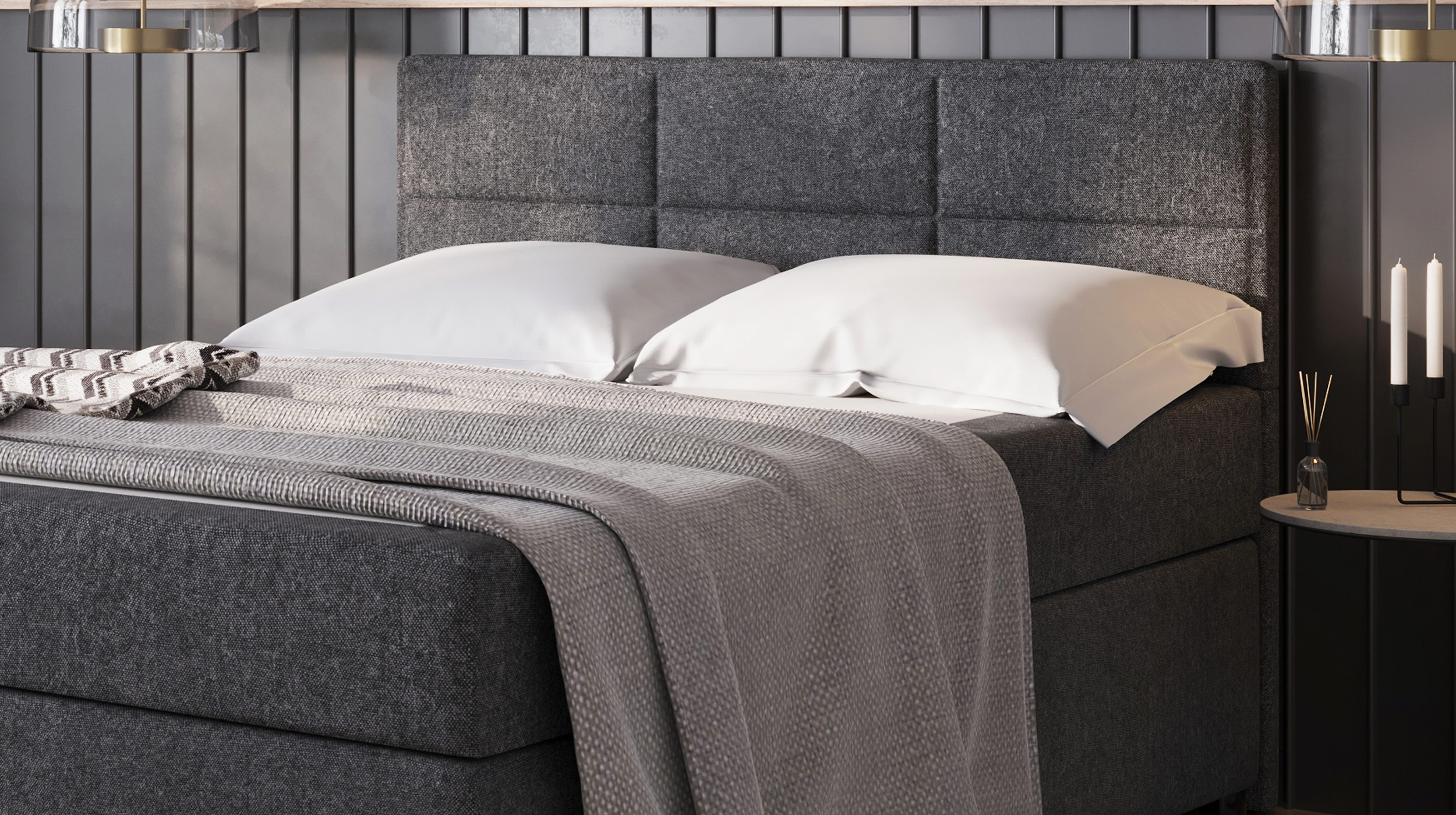 Boxbett 140 x 200 cm grau Stoffbezug - ONE