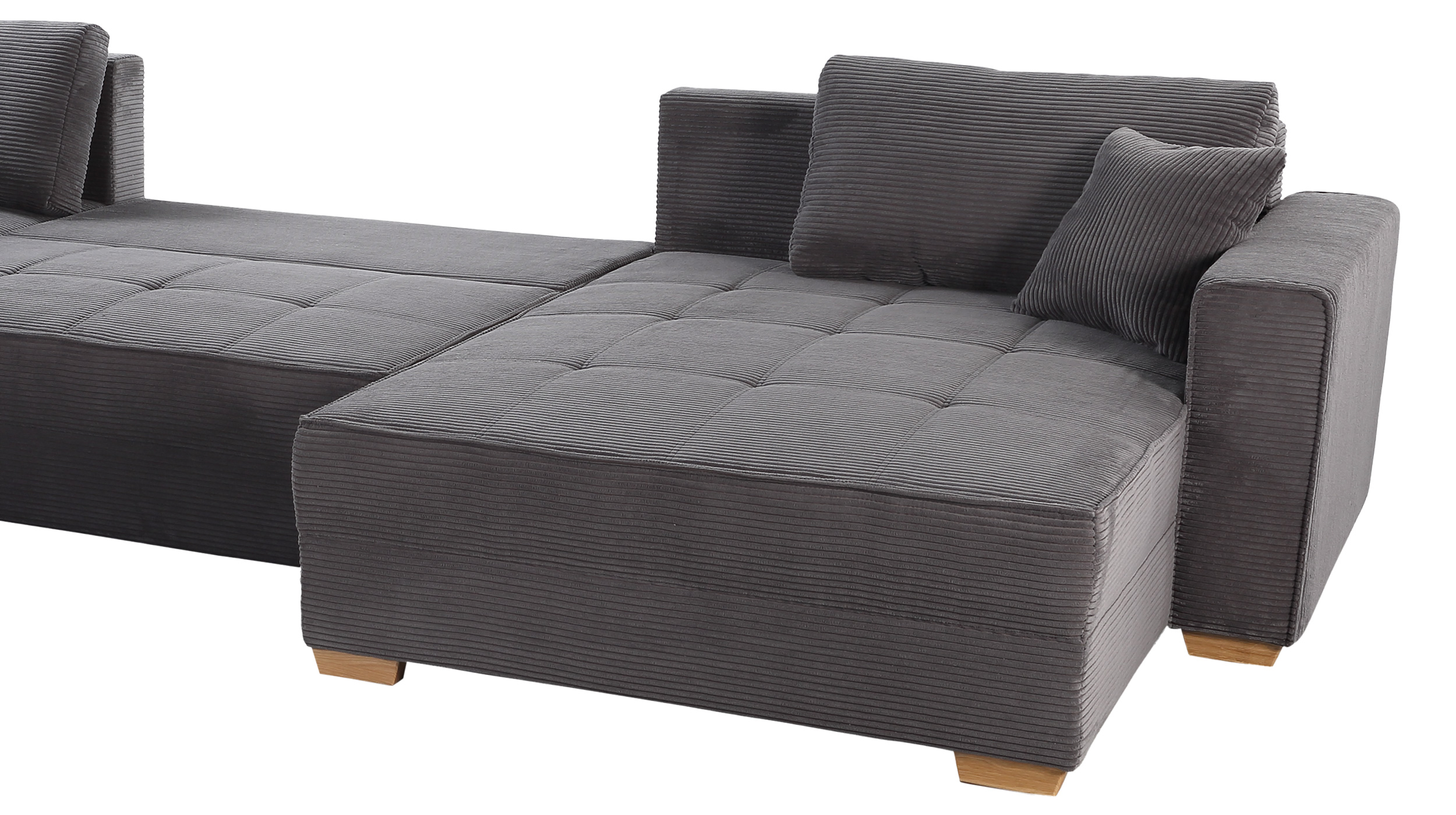 Wohnlandschaft Schlaffunktion Cord grau Bettkasten 379 cm - ALBA