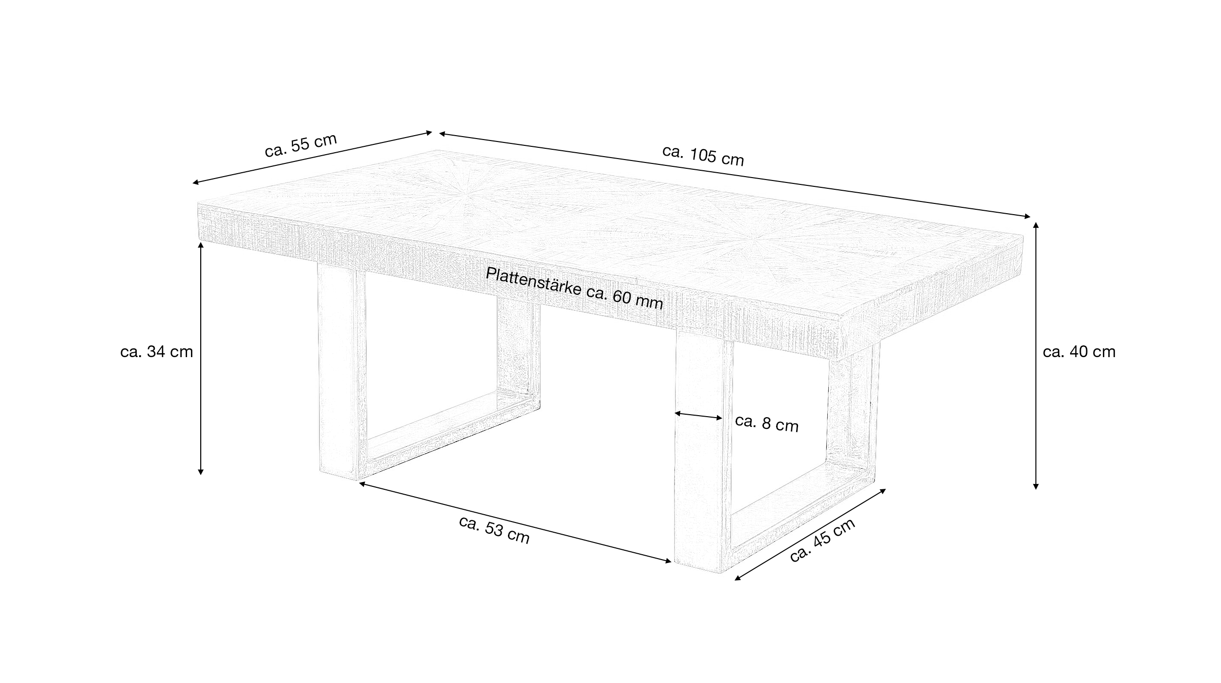 Couchtisch Mango massiv lackiert 105 x 55 cm - JUNA 