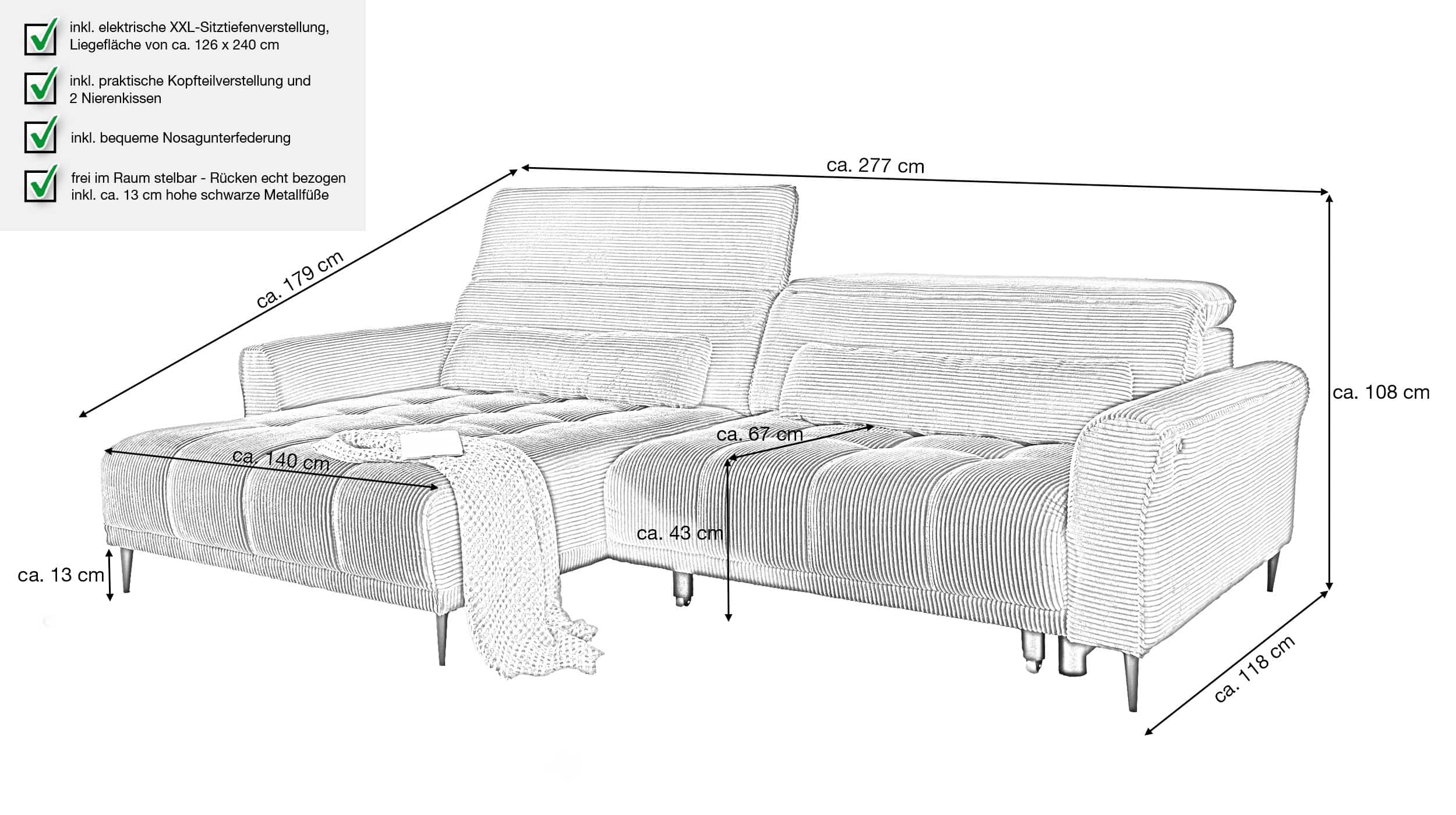 Ecksofa Cord grün 277 x 179 cm - LOGAN