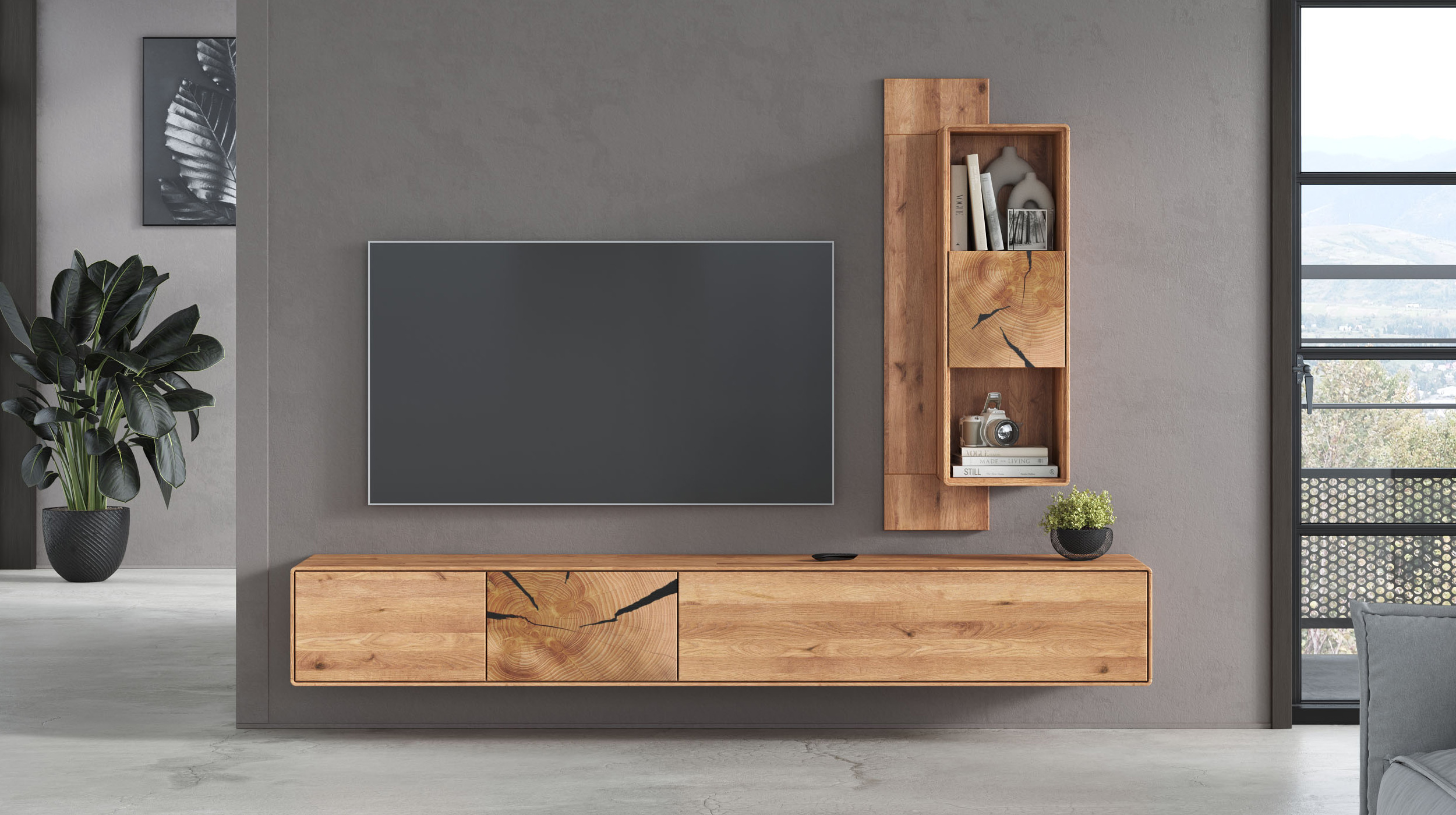 Wandboard Wildeiche massiv geölt - montiert - 104 cm - TORVEN