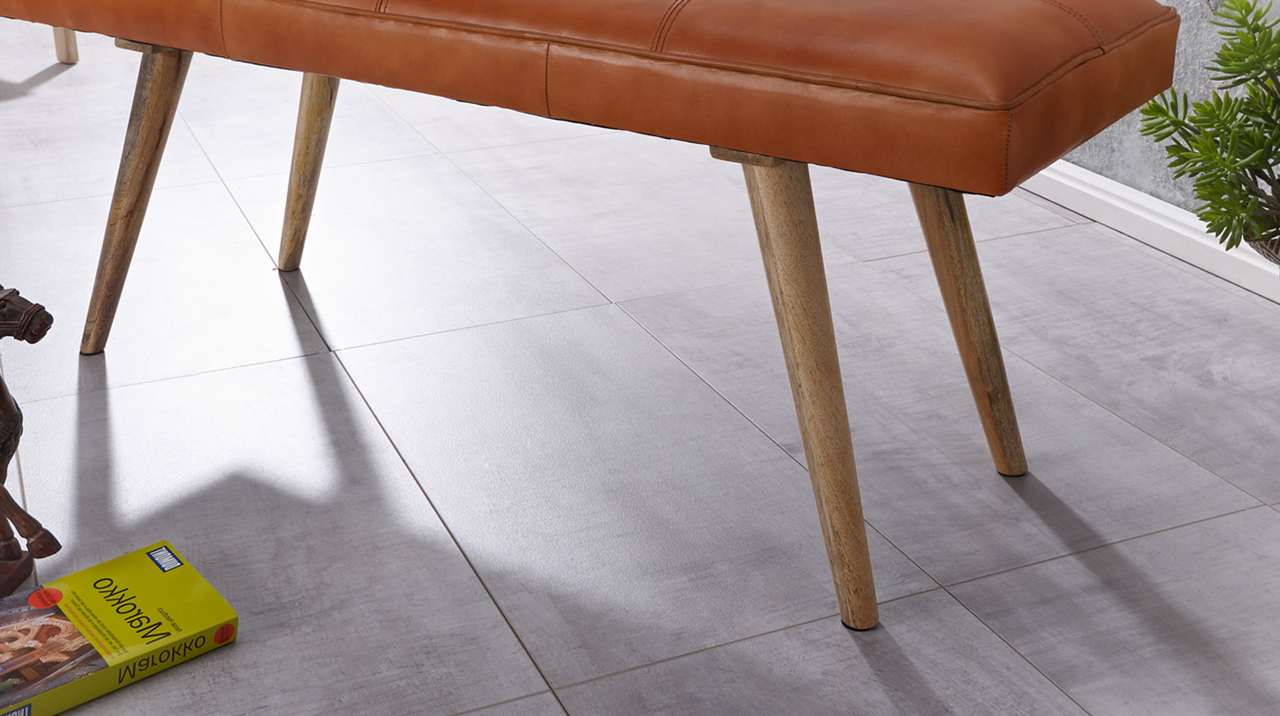 Sitzbank 117 cm echtes Leder braun Mango massiv - ARIKA 