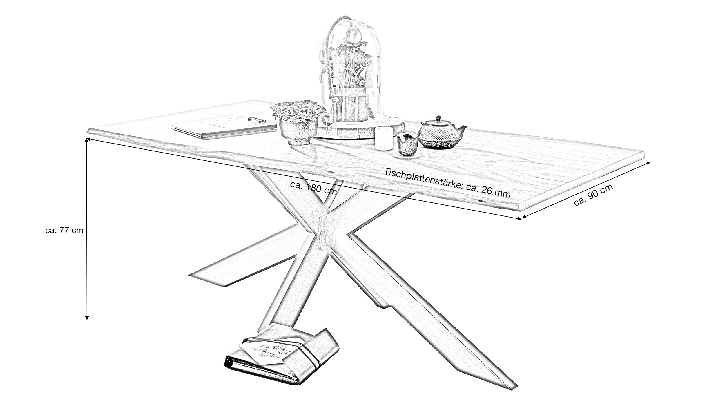 Esstisch Baumkantentisch 180 cm Akazie massiv lackiert - TIMY