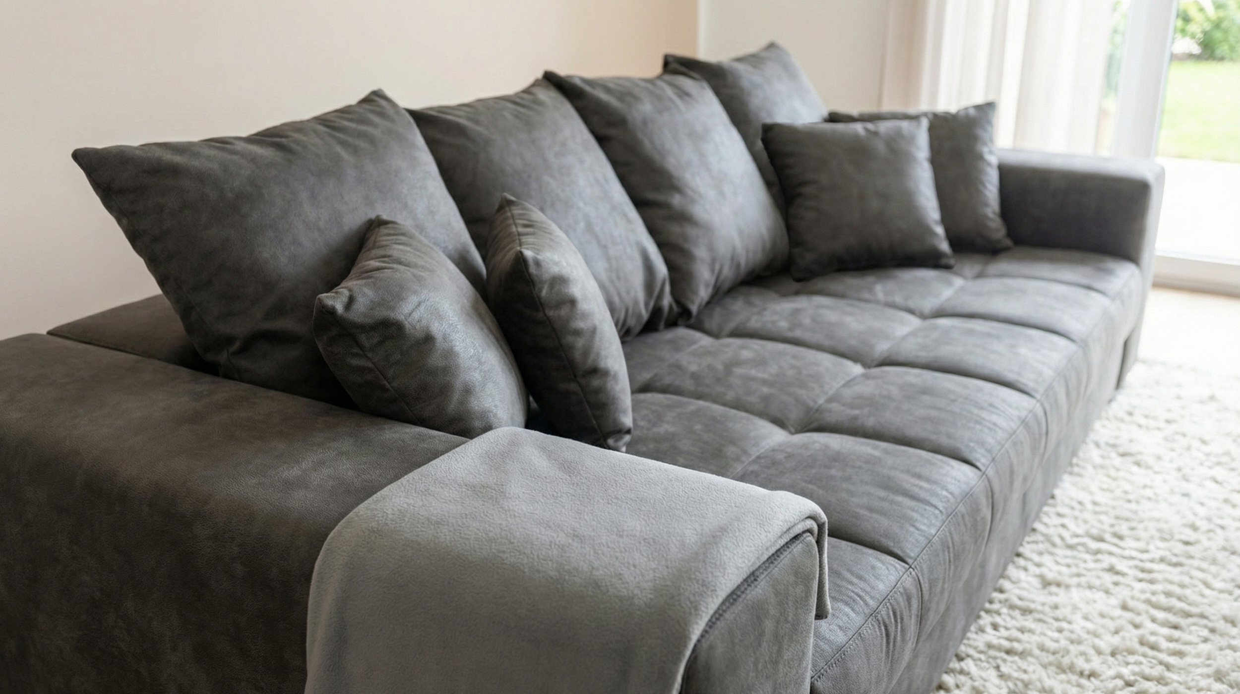 Big Sofa grau Vintage - 254 cm - Microfaser - BORNEO