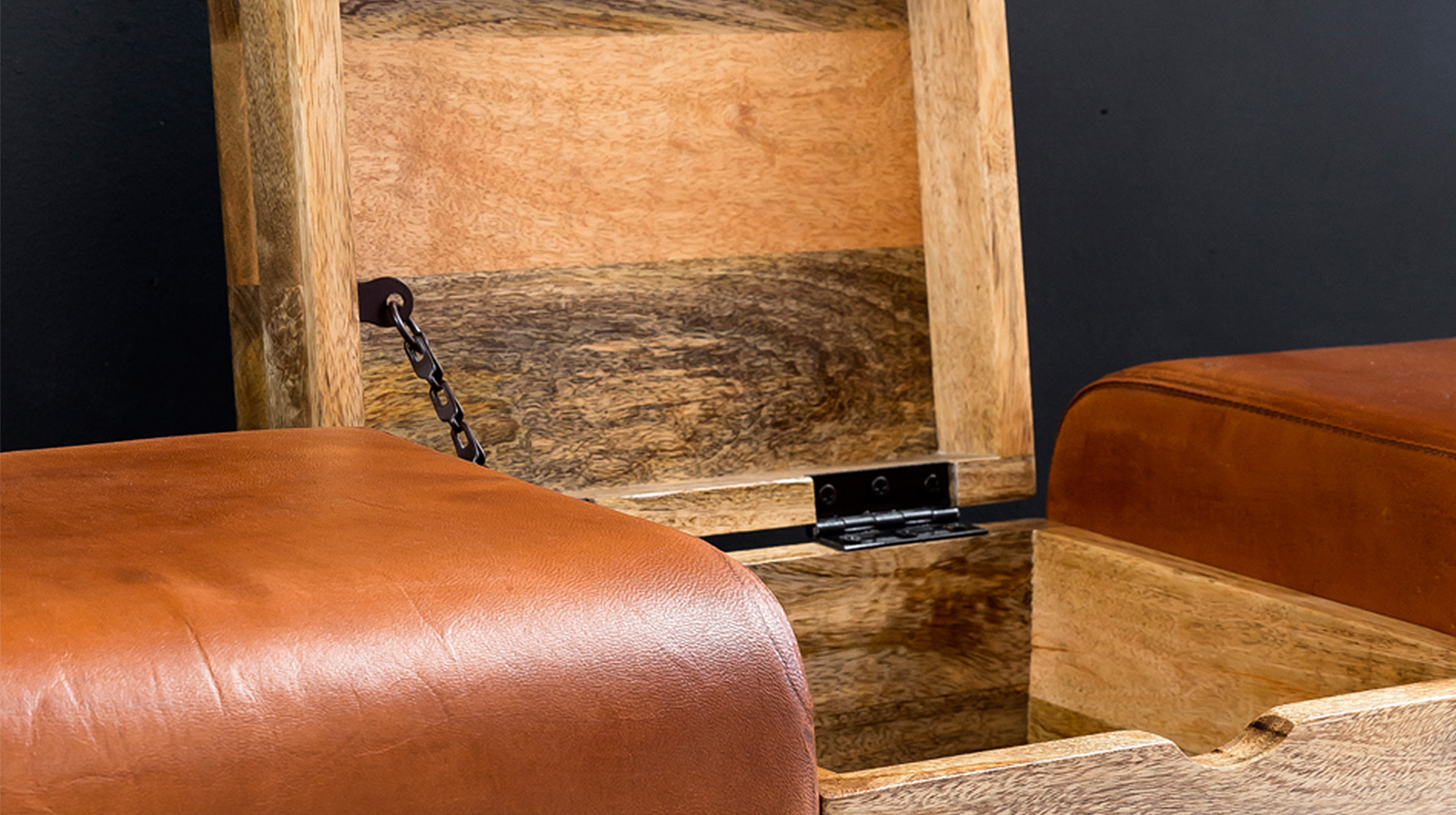 Sitzbank 120 cm echtes Leder braun Mango massiv - RANIS 