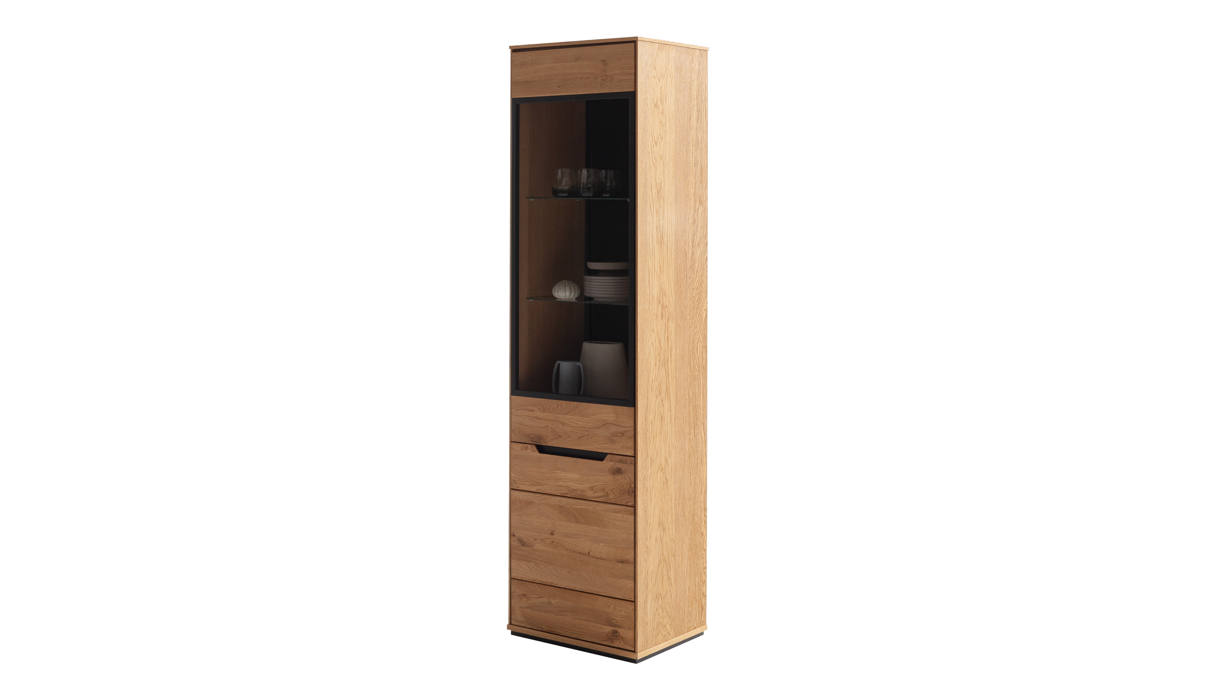 Vitrine mit Glastür Wildeiche teilmassiv geölt Breite 53 cm - ARAYA