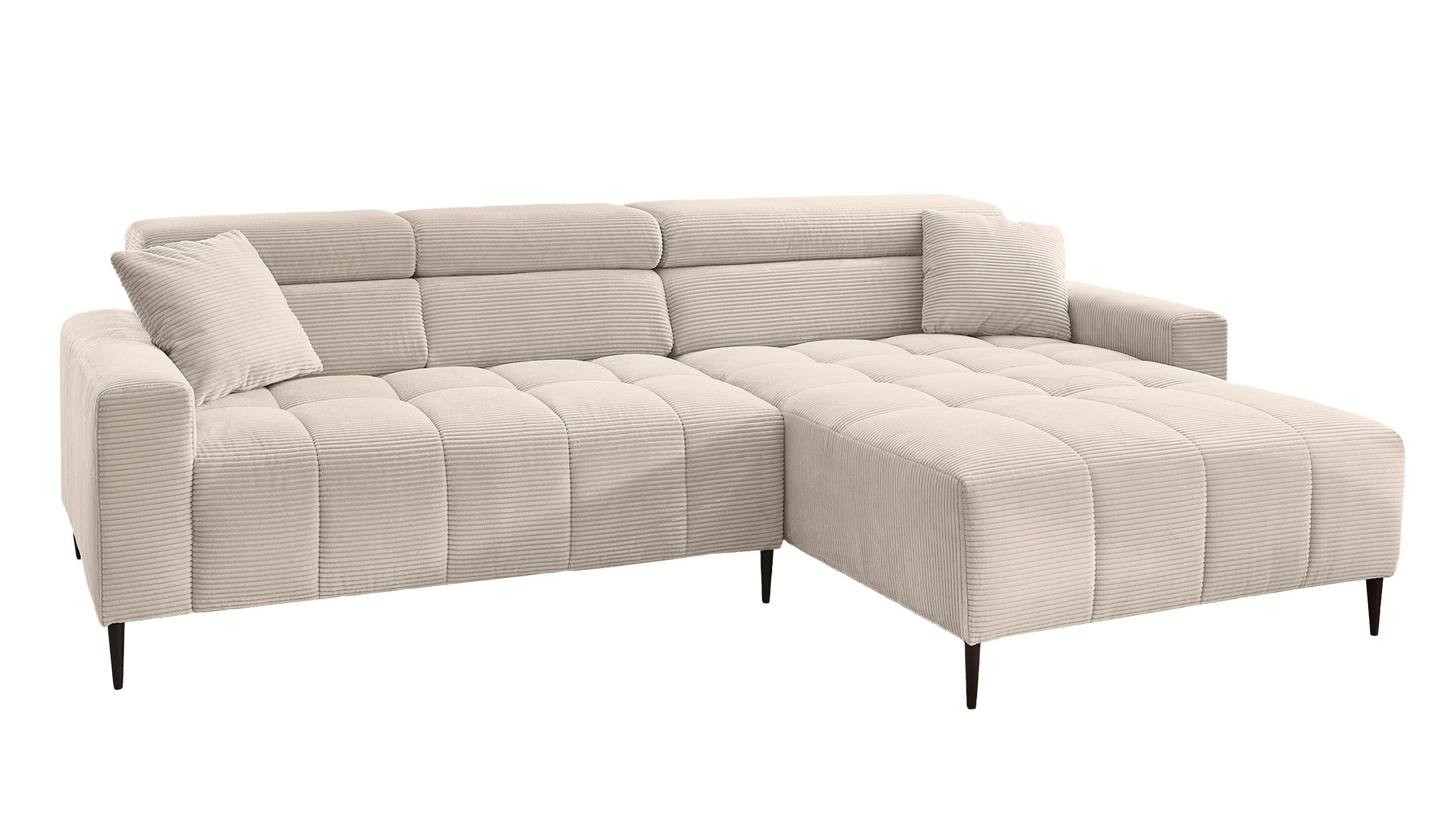 Ecksofa Cord beige ausziehbar - Sitztiefenverstellung 256 cm - OT rechts - SIMPLE