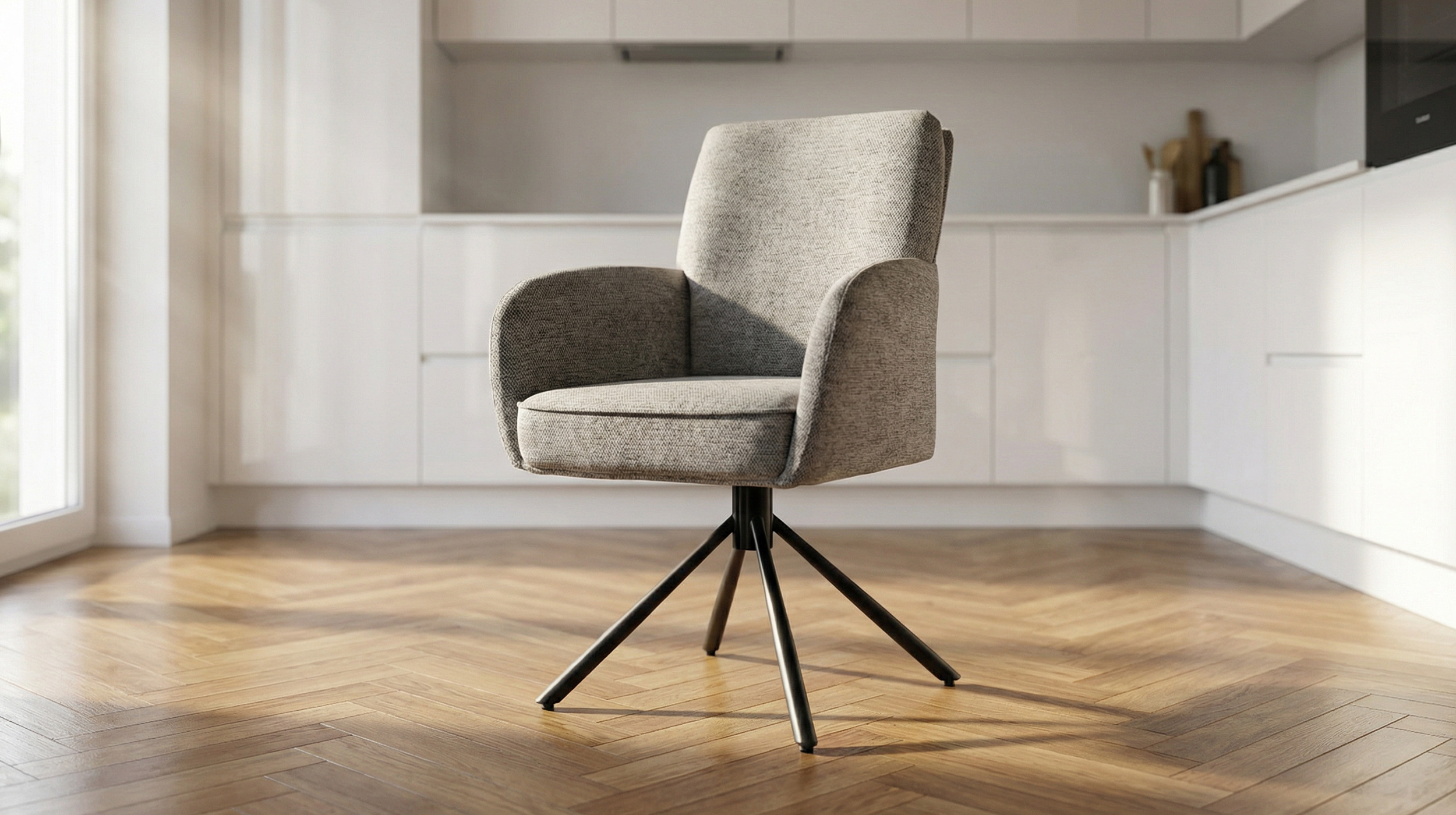 Armlehnstuhl grau Webstoff Drehstuhl Taschenfederkern - JÖRDIS