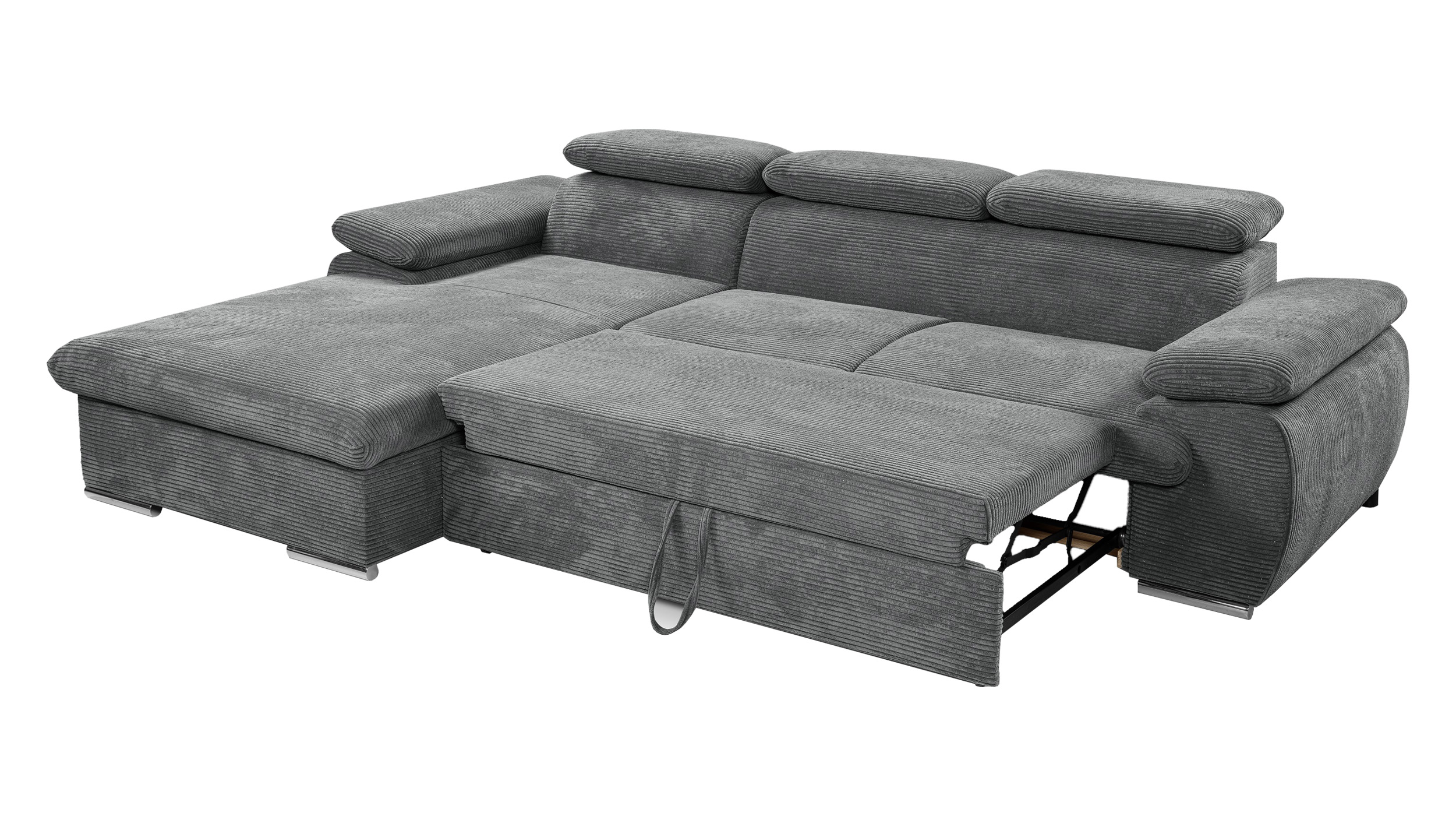 Ecksofa Cord anthrazit Schlaffunktion Bettkasten 284 x 196 cm - CINDY