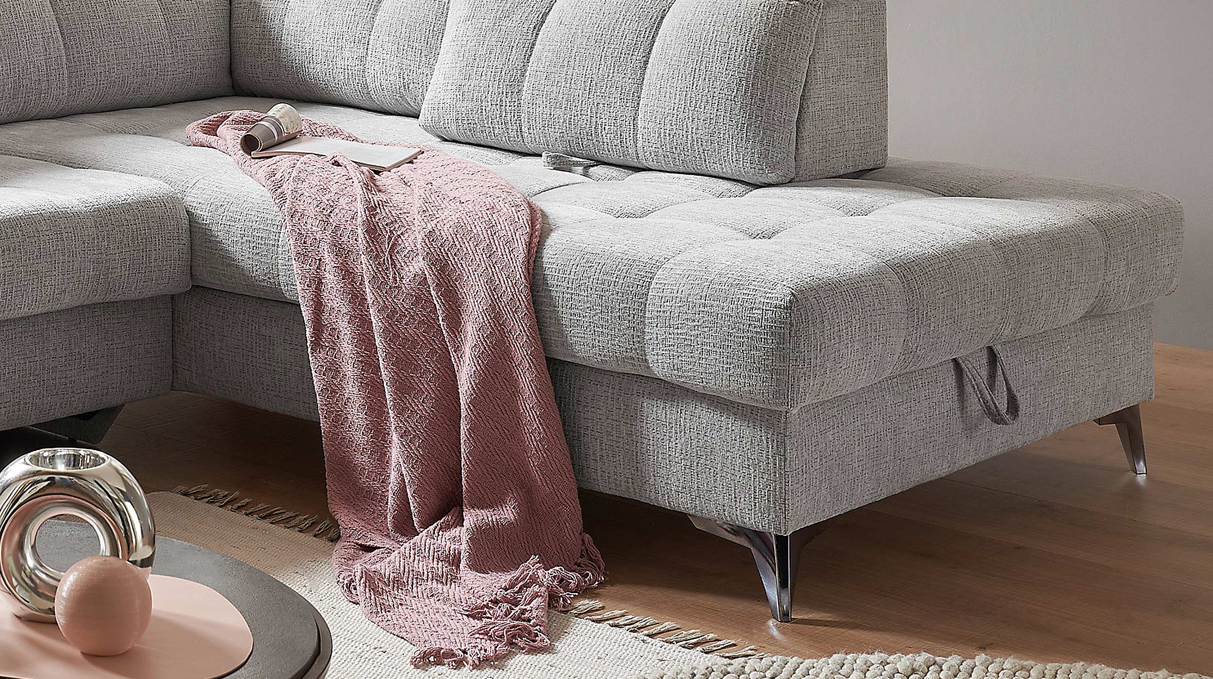 Ecksofa mit Bettkasten - grau - 289 cm - VARADERO