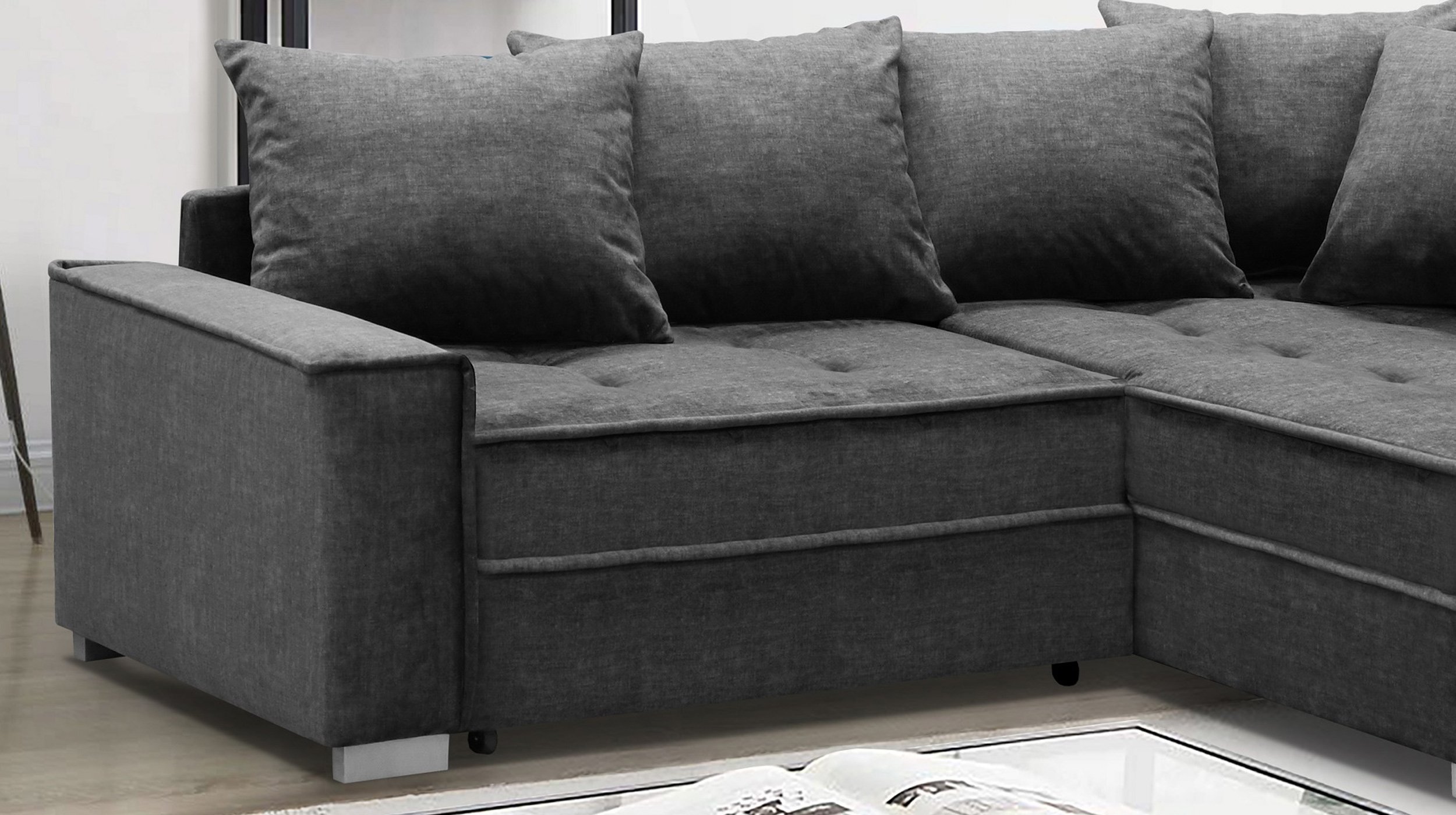 Ecksofa grau 230 cm Bettkasten und Schlaffunktion - EXPRESS