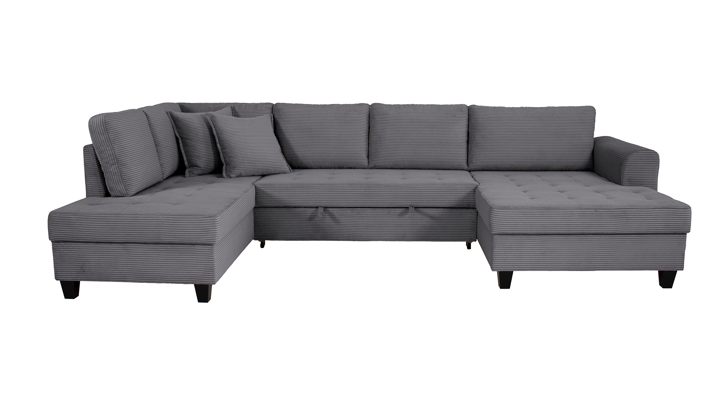 Wohnlandschaft Schlaffunktion Cord grau Bettkasten 324 cm - MANDALIA