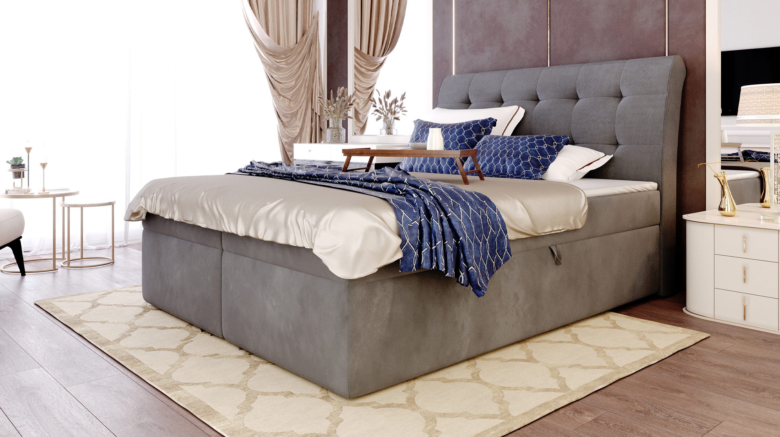 Boxbett 160 x 200 cm grau Bettkasten - DIEGO