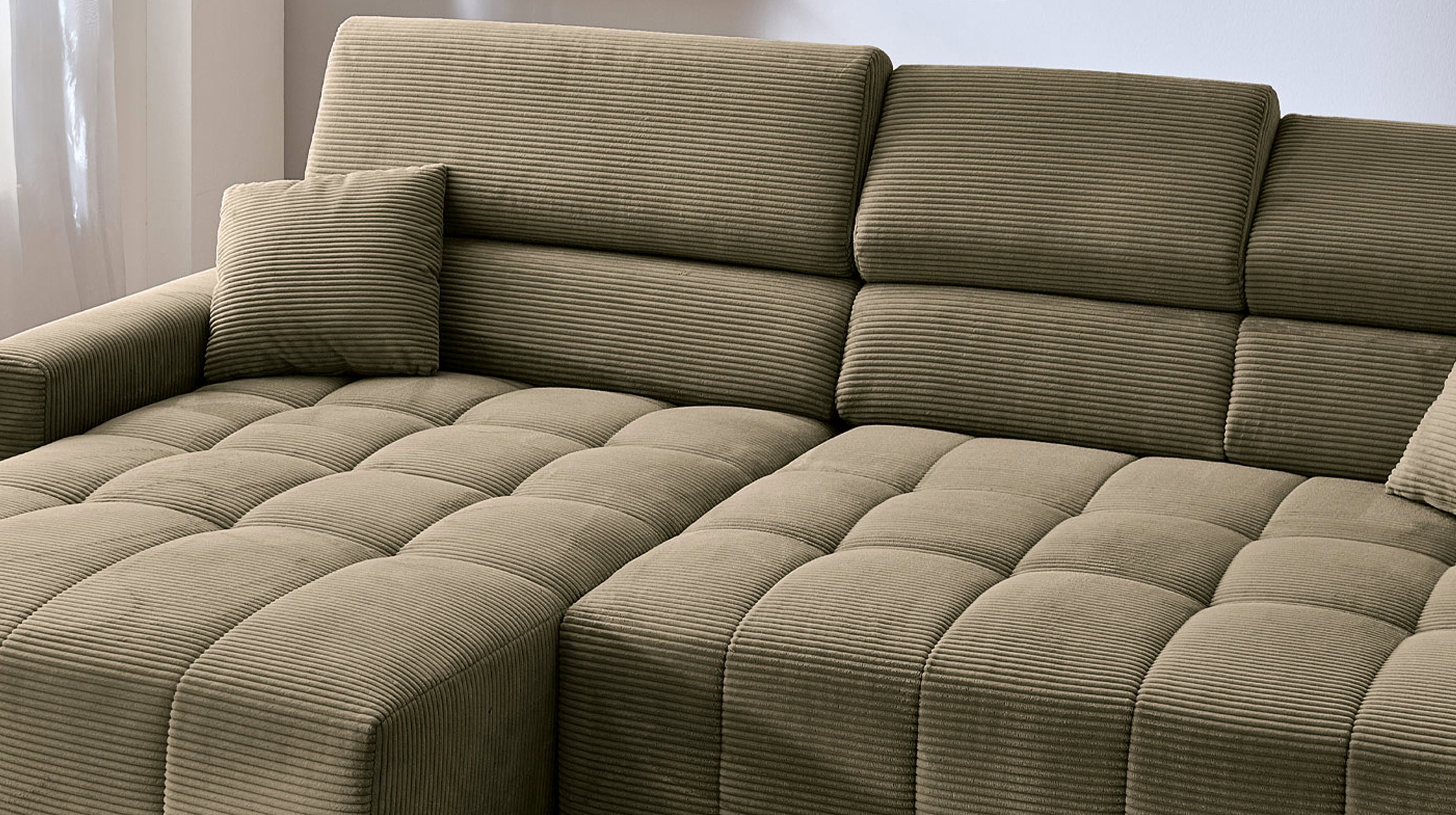 Ecksofa Cord grün ausziehbar - Sitztiefenverstellung 256 cm - OT links - SIMPLE