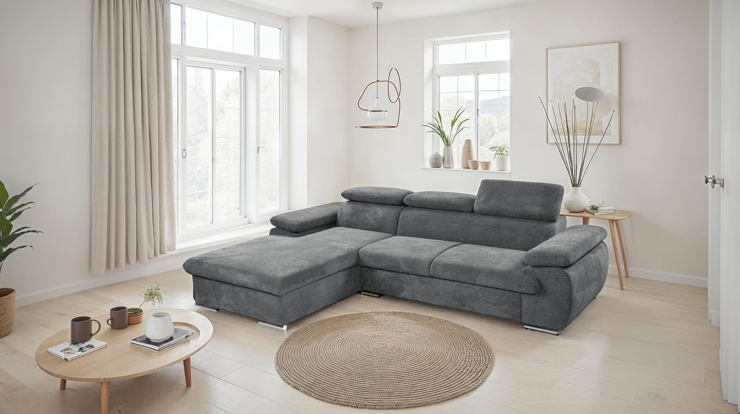 Ecksofa Cord anthrazit Schlaffunktion Bettkasten 284 x 196 cm - CINDY