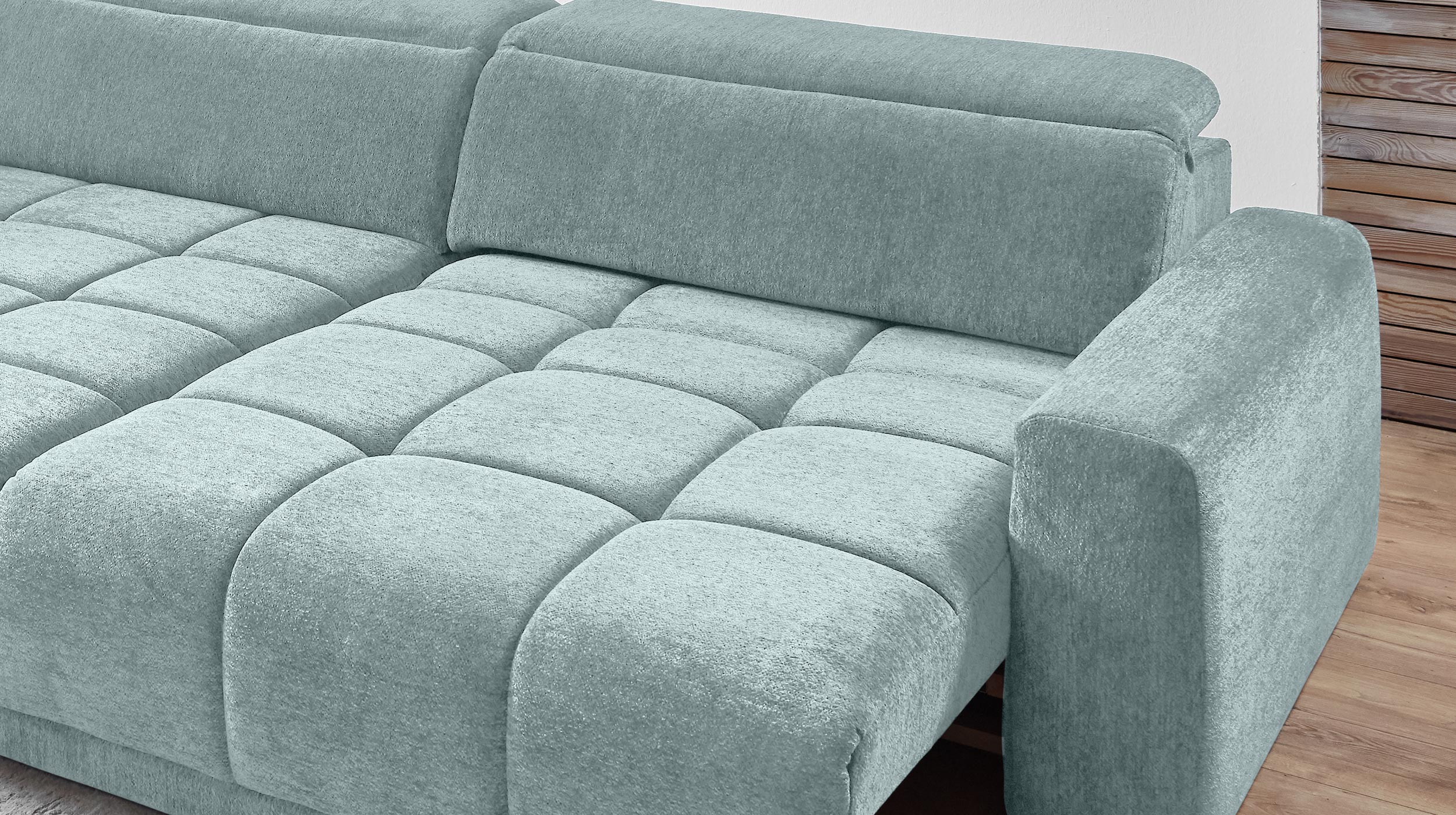 Ecksofa grün elektrisch ausfahrbar 288 cm - OT links - BROOK