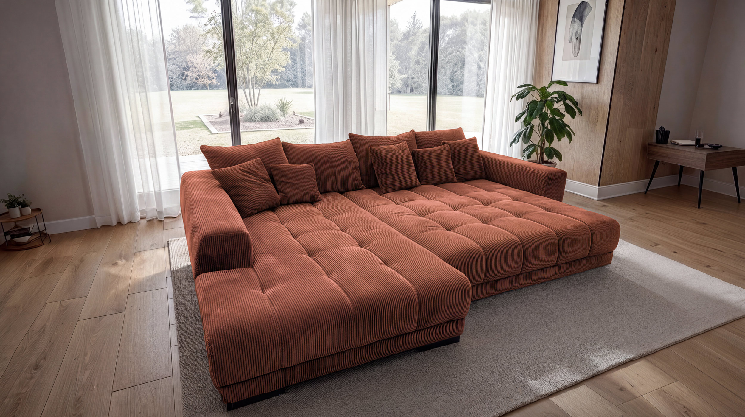 Ecksofa Cord rost elektrisch ausfahrbar 300 cm - OT links - ARTEMIS