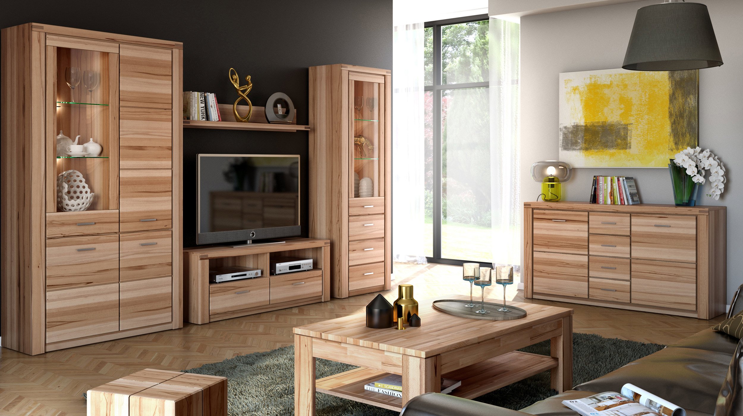 Vitrine mit Glastür Kernbuche teilmassiv geölt Breite 108 cm - FREYJA