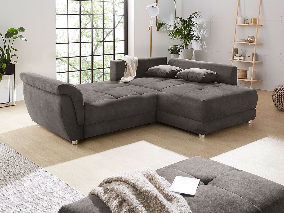 Ecksofa mit Schlaffunktion grau 258 x 192 cm - LA SPEZIA