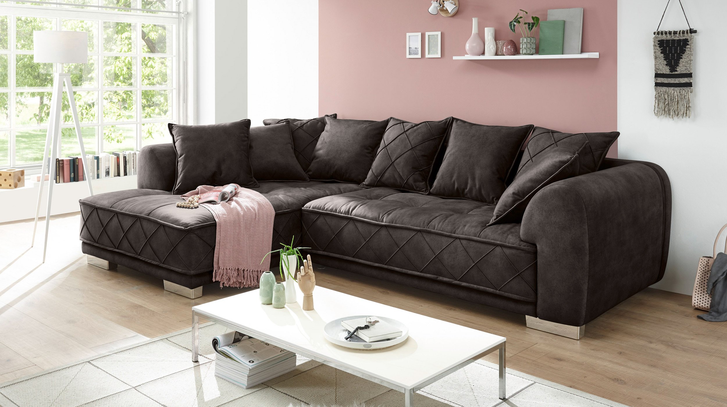 Ecksofa espresso 319 x 194 cm mit Kissen - SENTINA